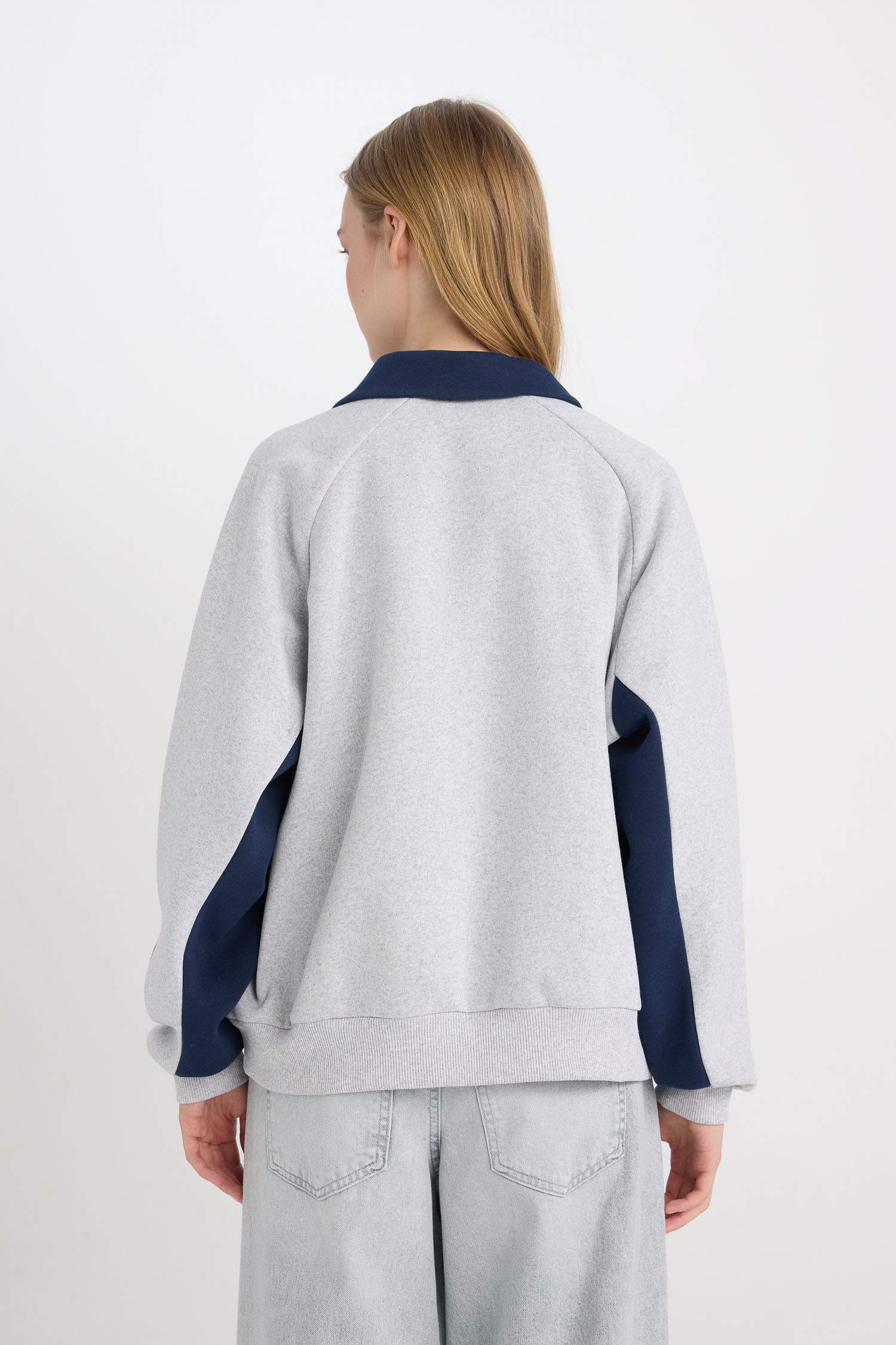Yale University Oversize Geniş Kalıp Polo Yaka Baskılı Kalın Sweatshirt