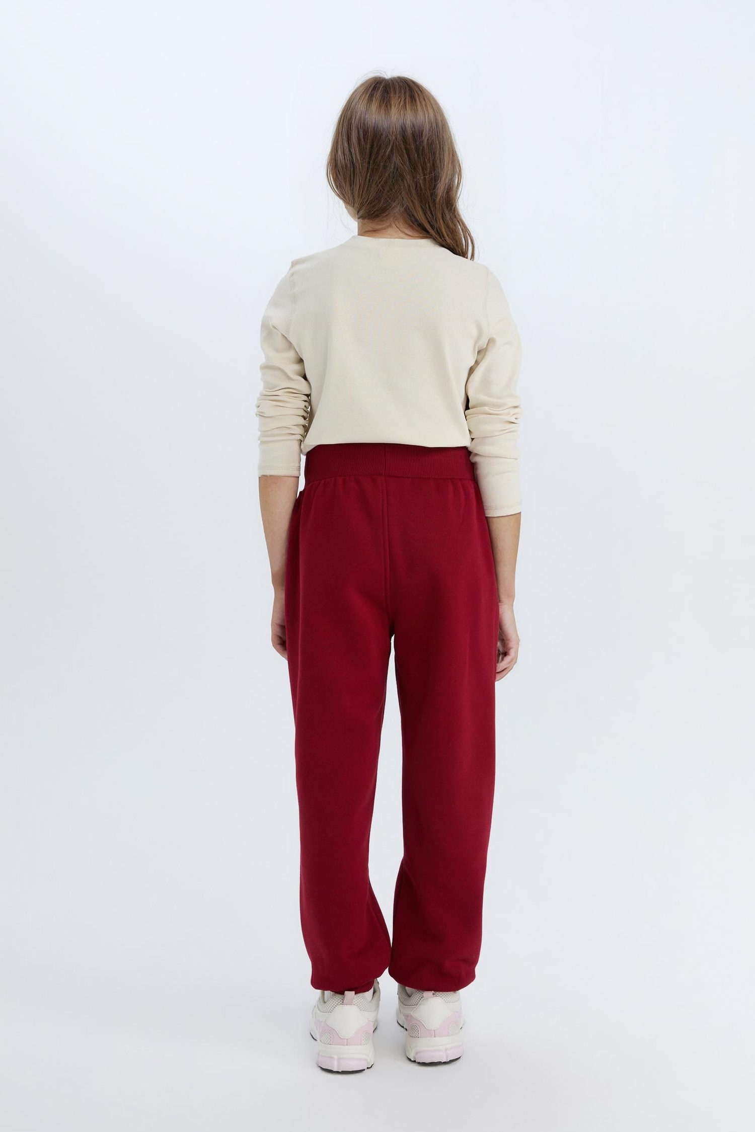 Kız Çocuk Beli Paçası Lastikli Cepli Basic Düz Jogger Eşofman Altı