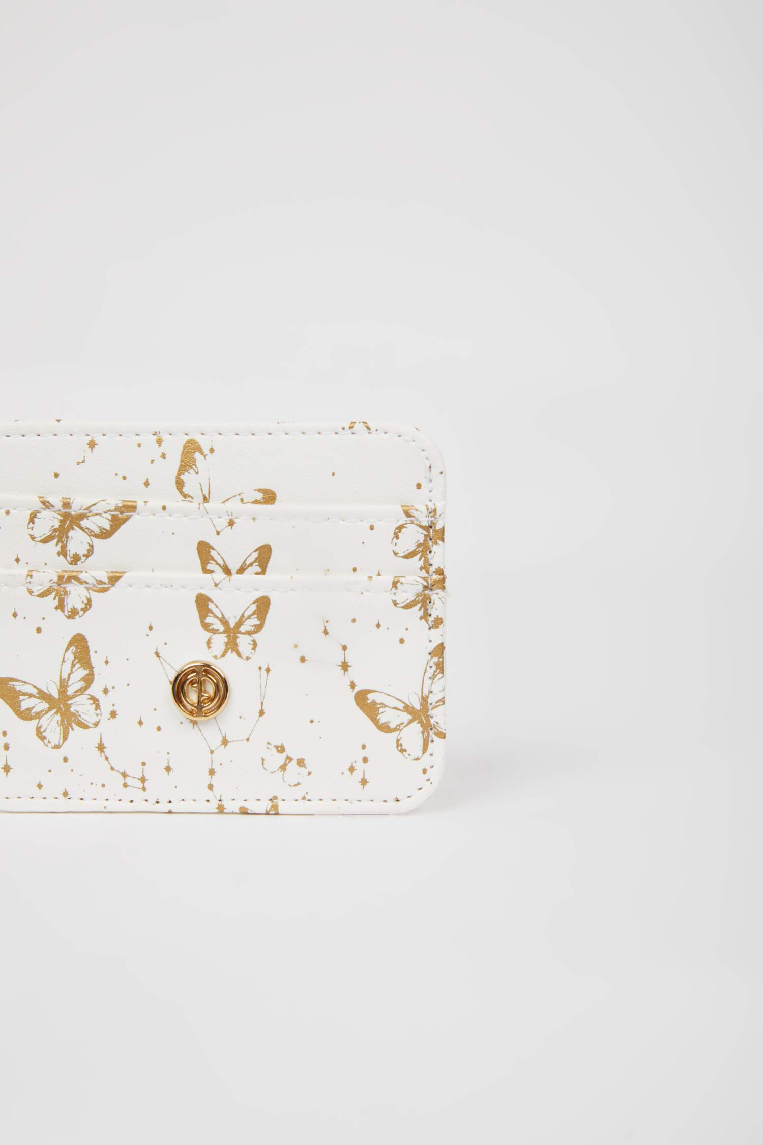 محفظة بطاقات نسائية جلد صناعي بطبعة فراشة