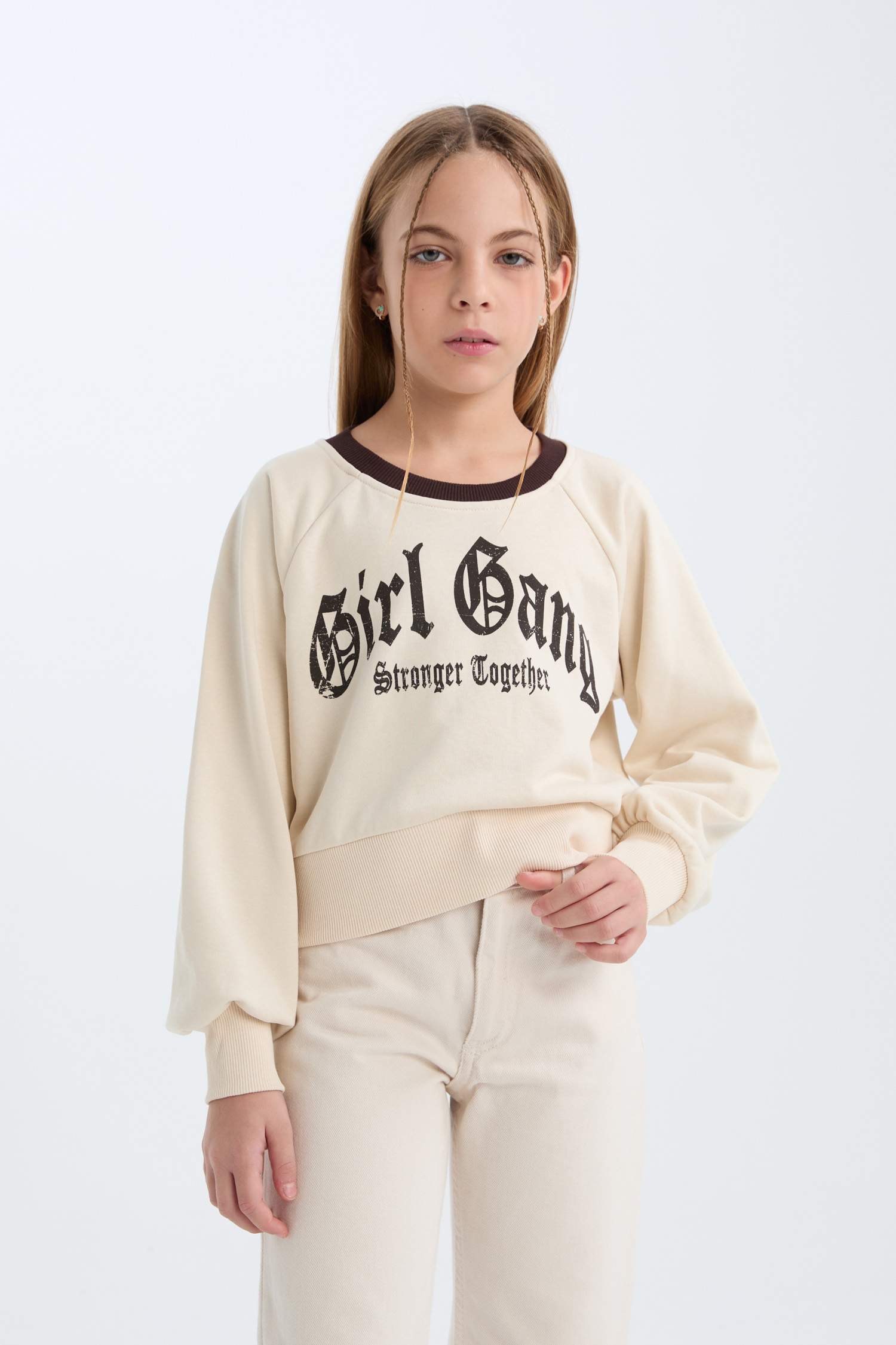 Girl Relax Fit Printed Soft Furry Inside Sweatshirt