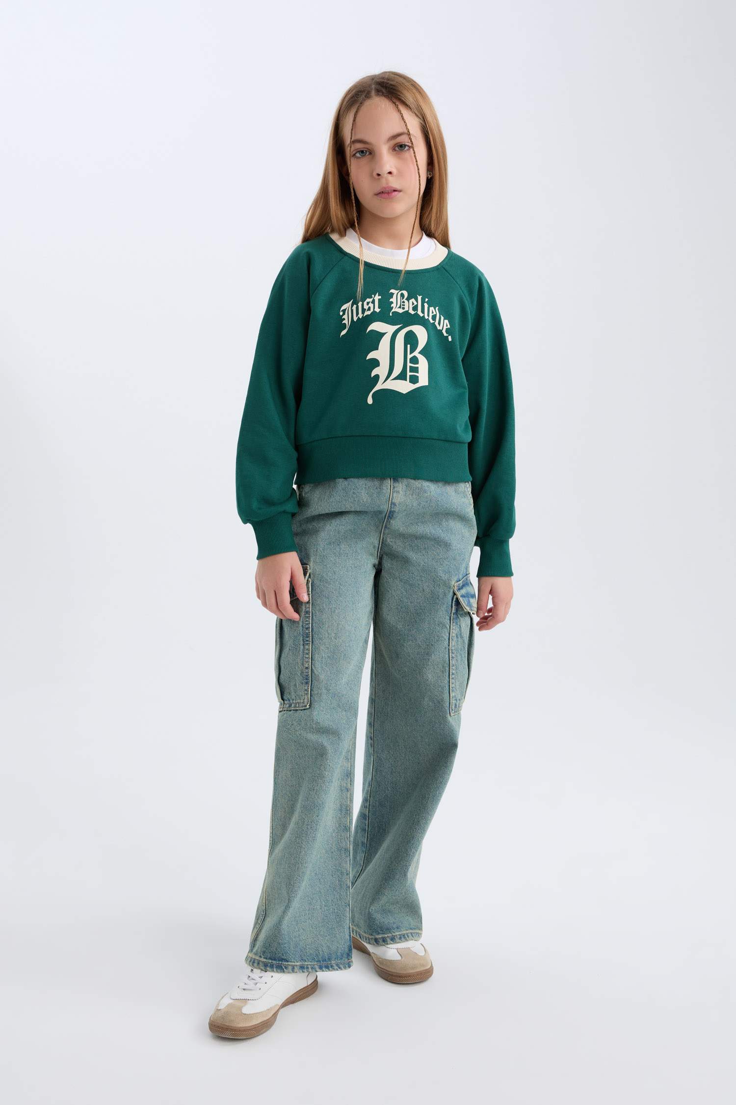 Sweatshirt à col rond avec imprimé et intérieur doux Coupe Relax pour fille