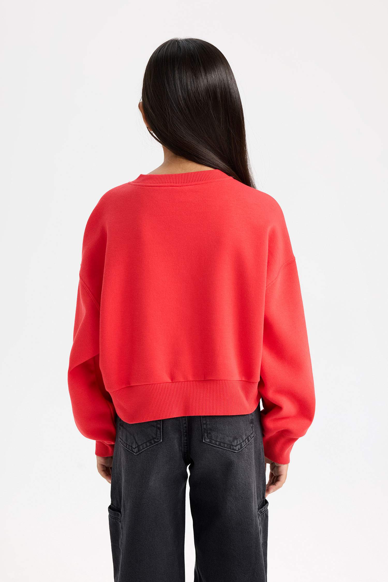 Girl V Neck Basic Crop Sweatshirt