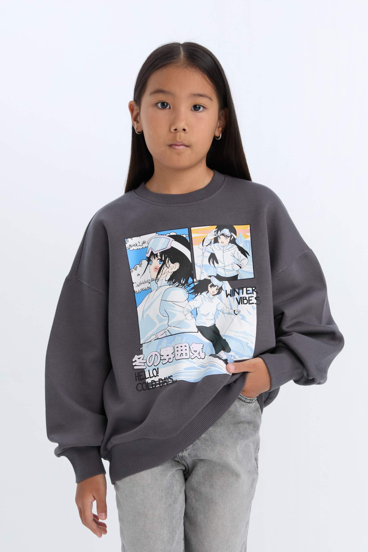 Girl Oversize Fit Crew Neck Printed Sweatshirt