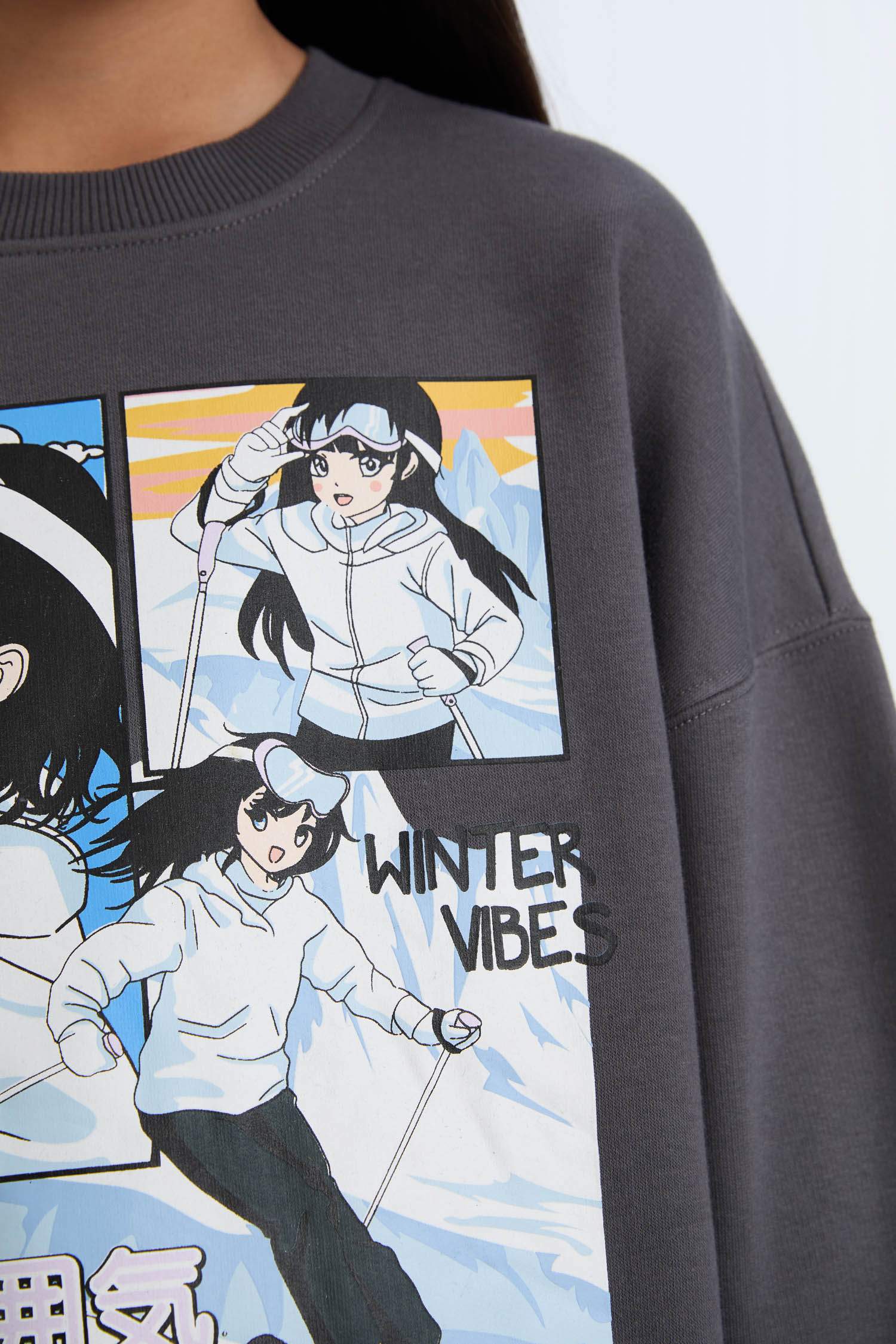 Girl Oversize Fit Crew Neck Printed Sweatshirt