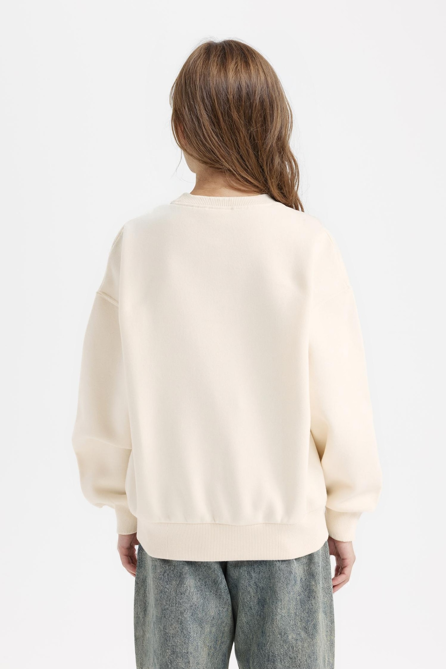 Kız Çocuk Relax Fit Bisiklet Yaka Baskılı Sweatshirt