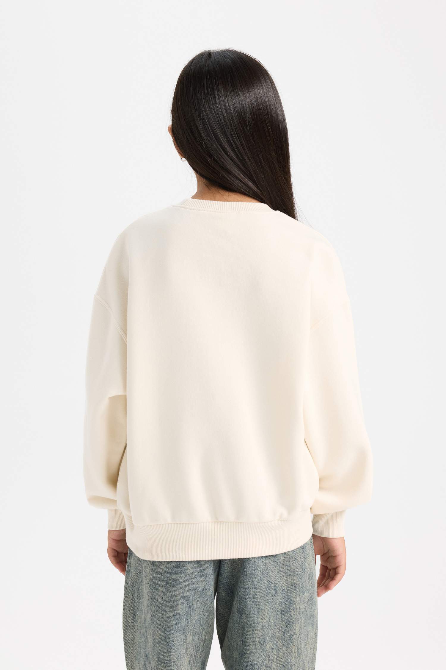 Kız Çocuk Relax Fit Bisiklet Yaka Baskılı Sweatshirt