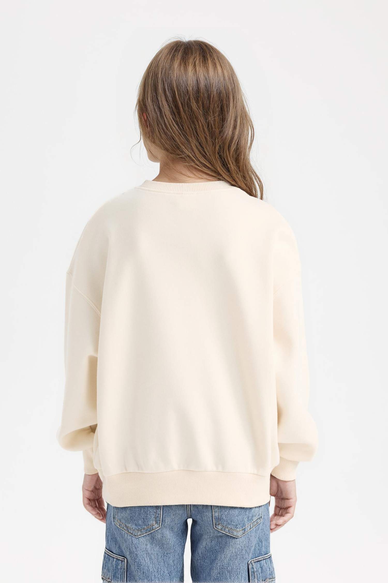 Kız Çocuk Relax Fit Bisiklet Yaka Baskılı Sweatshirt