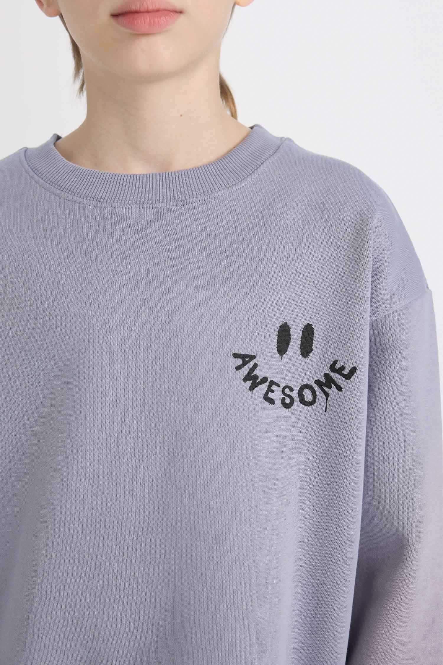 Erkek Çocuk Oversize Geniş Kalıp Bisiklet Yaka Sırt Baskılı Sweatshirt