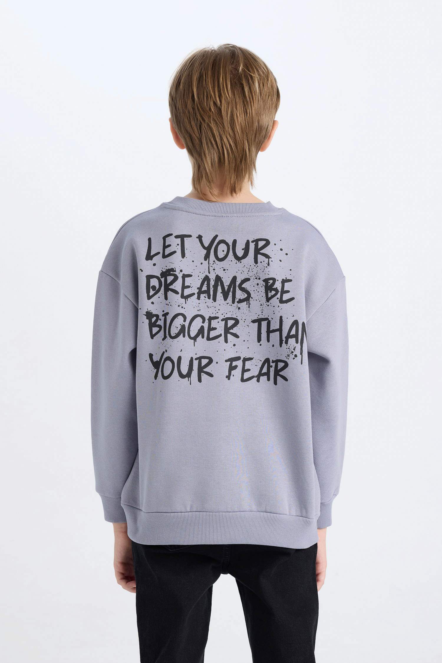 Erkek Çocuk Oversize Geniş Kalıp Bisiklet Yaka Sırt Baskılı Sweatshirt