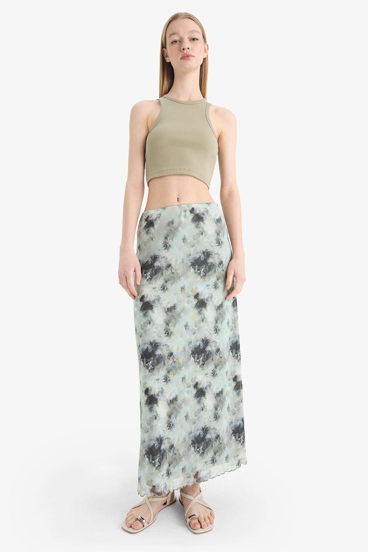 Coool A Form Desenli Normal Bel Penye Astar Tül Maxi Etek