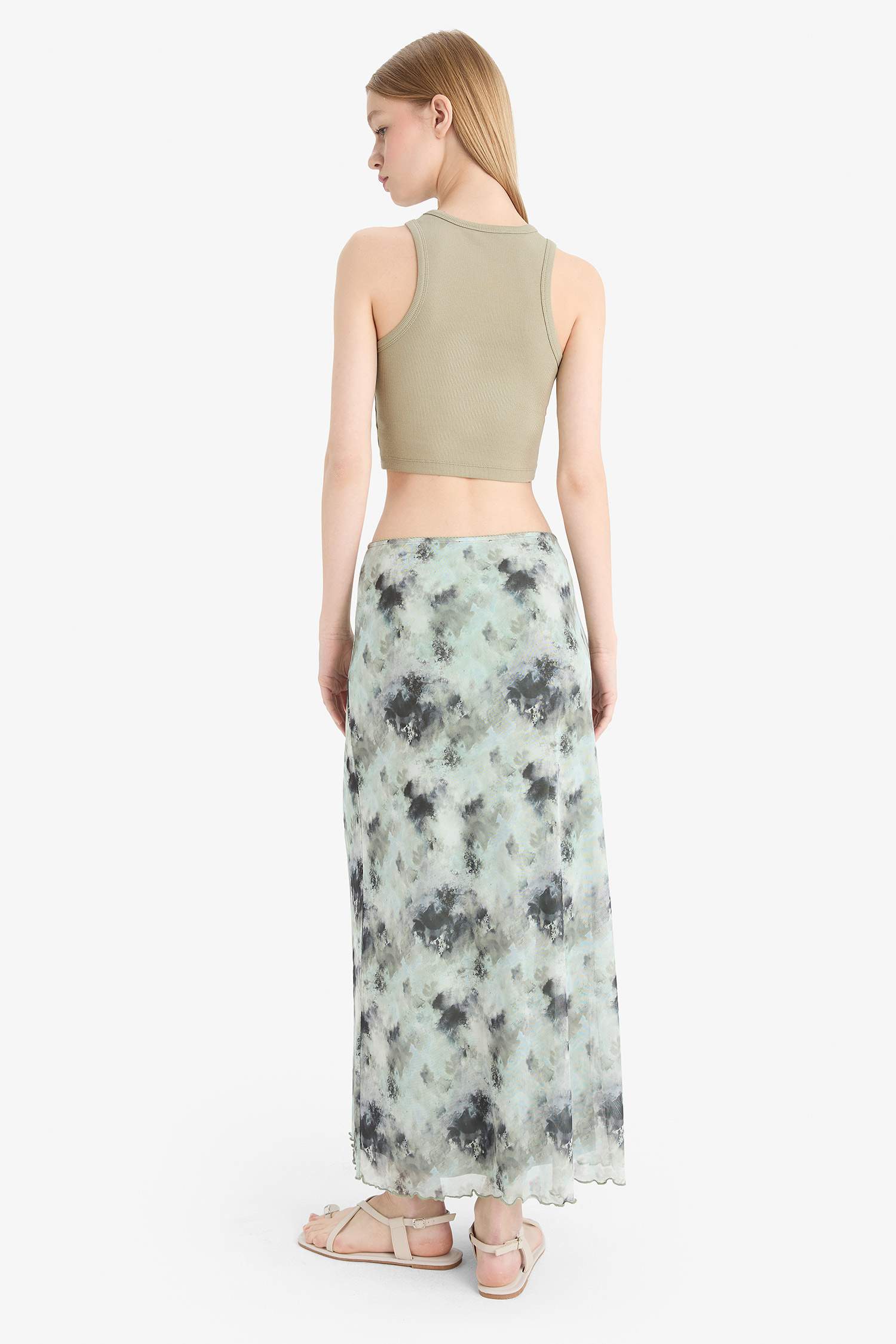 Coool A Form Desenli Normal Bel Penye Astar Tül Maxi Etek