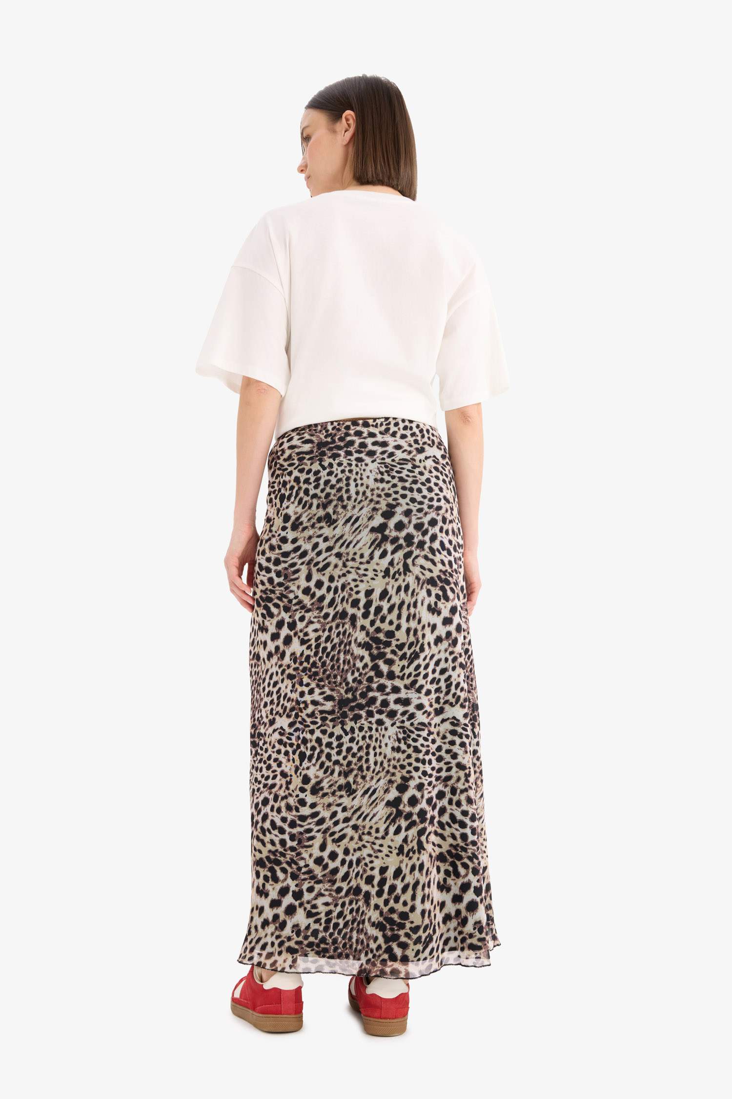 A Cut Patterned High Waist Cotton Lining Tulle Maxi Skirt
