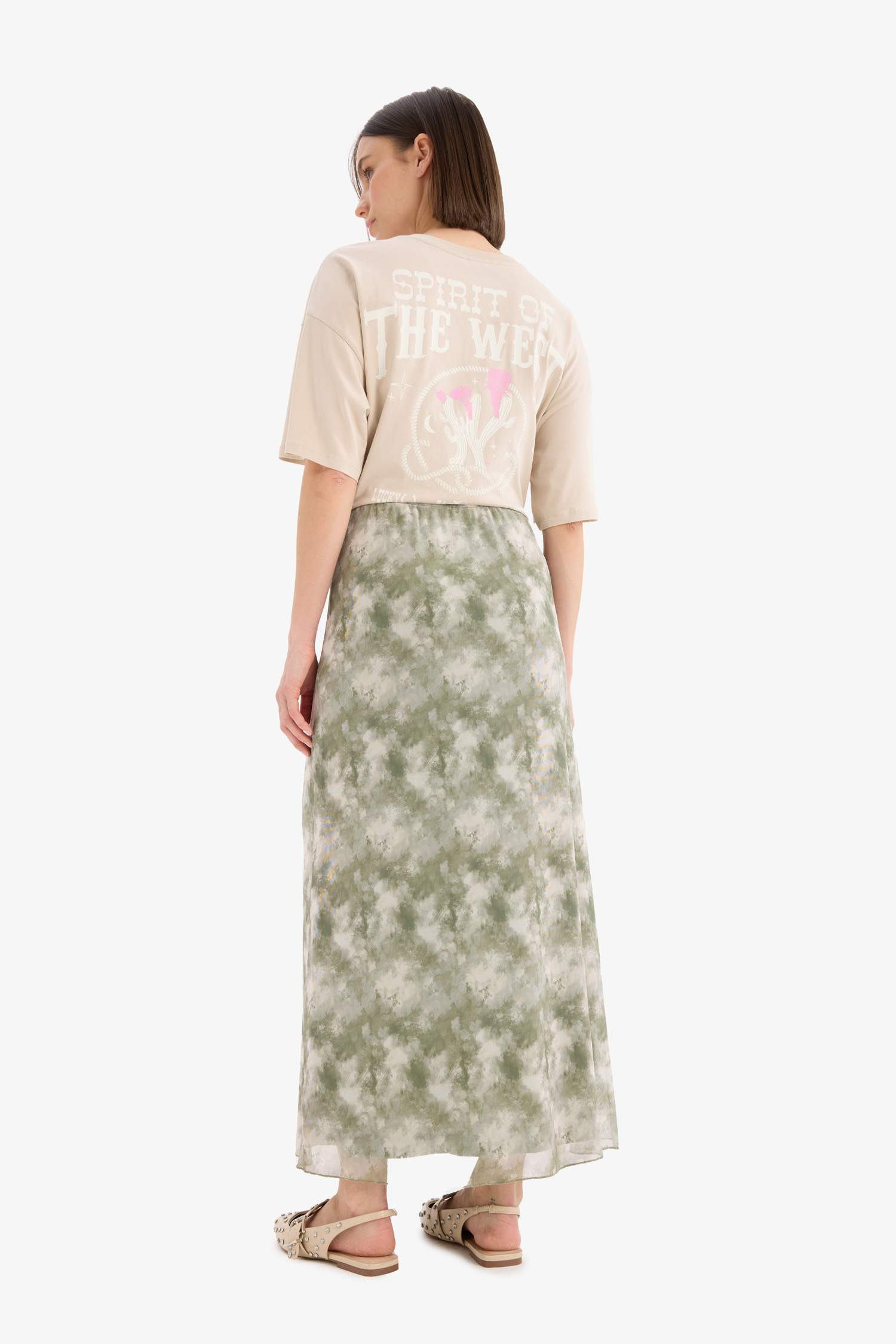 Coool А-Силуэт Узоры Высокая Талия Хлопковая Подкладка Сетка Макси Юбка