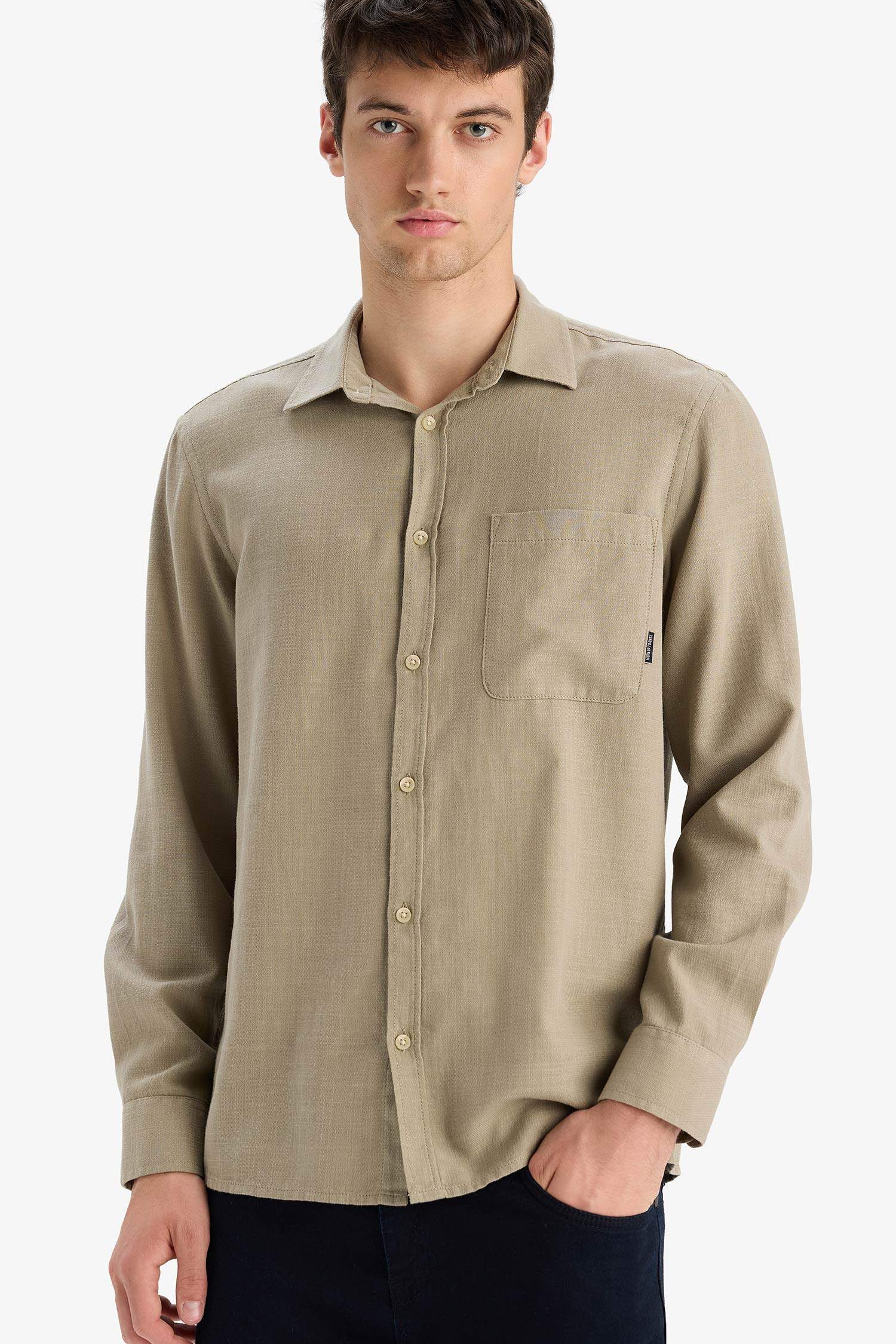 Chemise en coton à manches longues Coupe régulière