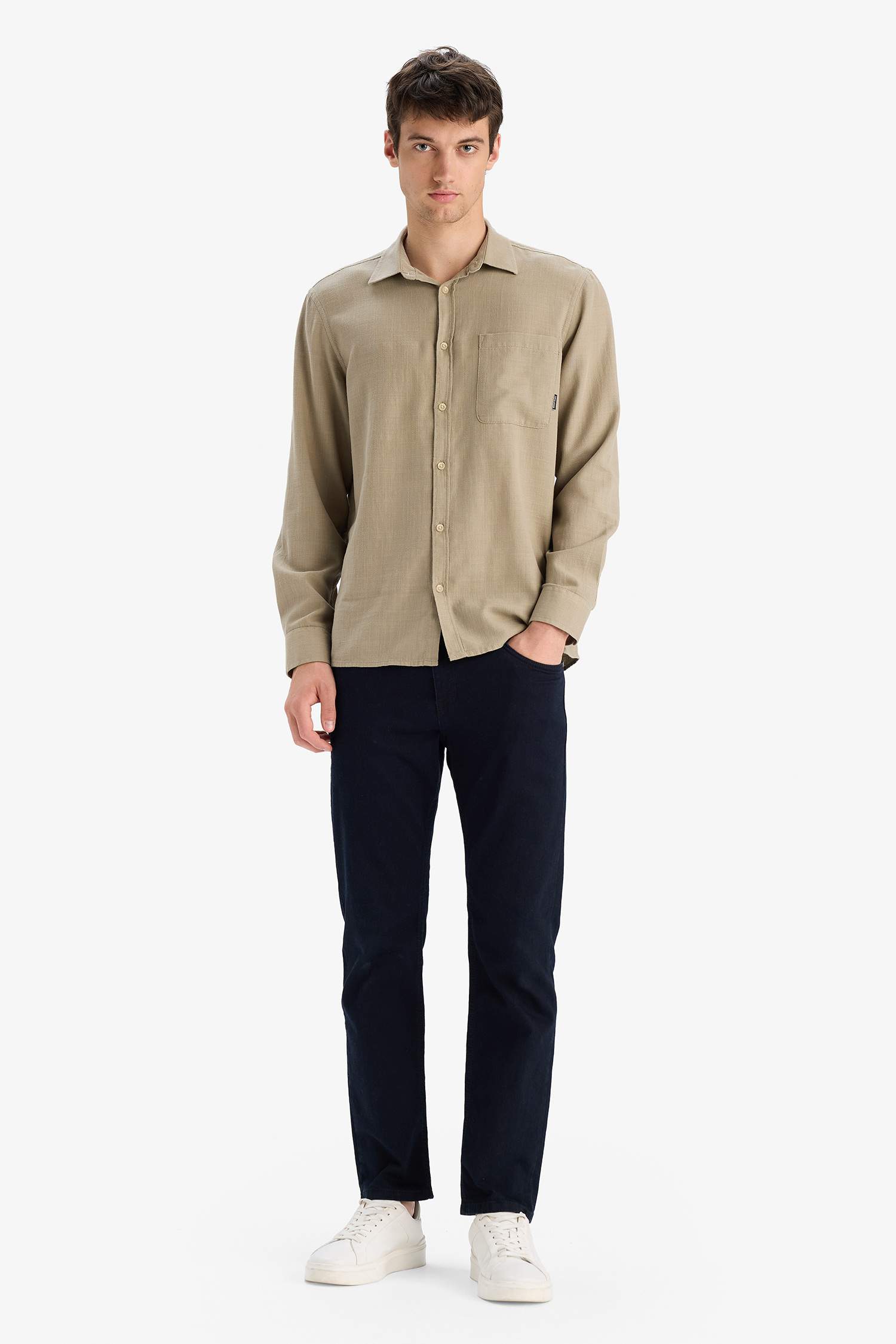 Chemise en coton à manches longues Coupe régulière