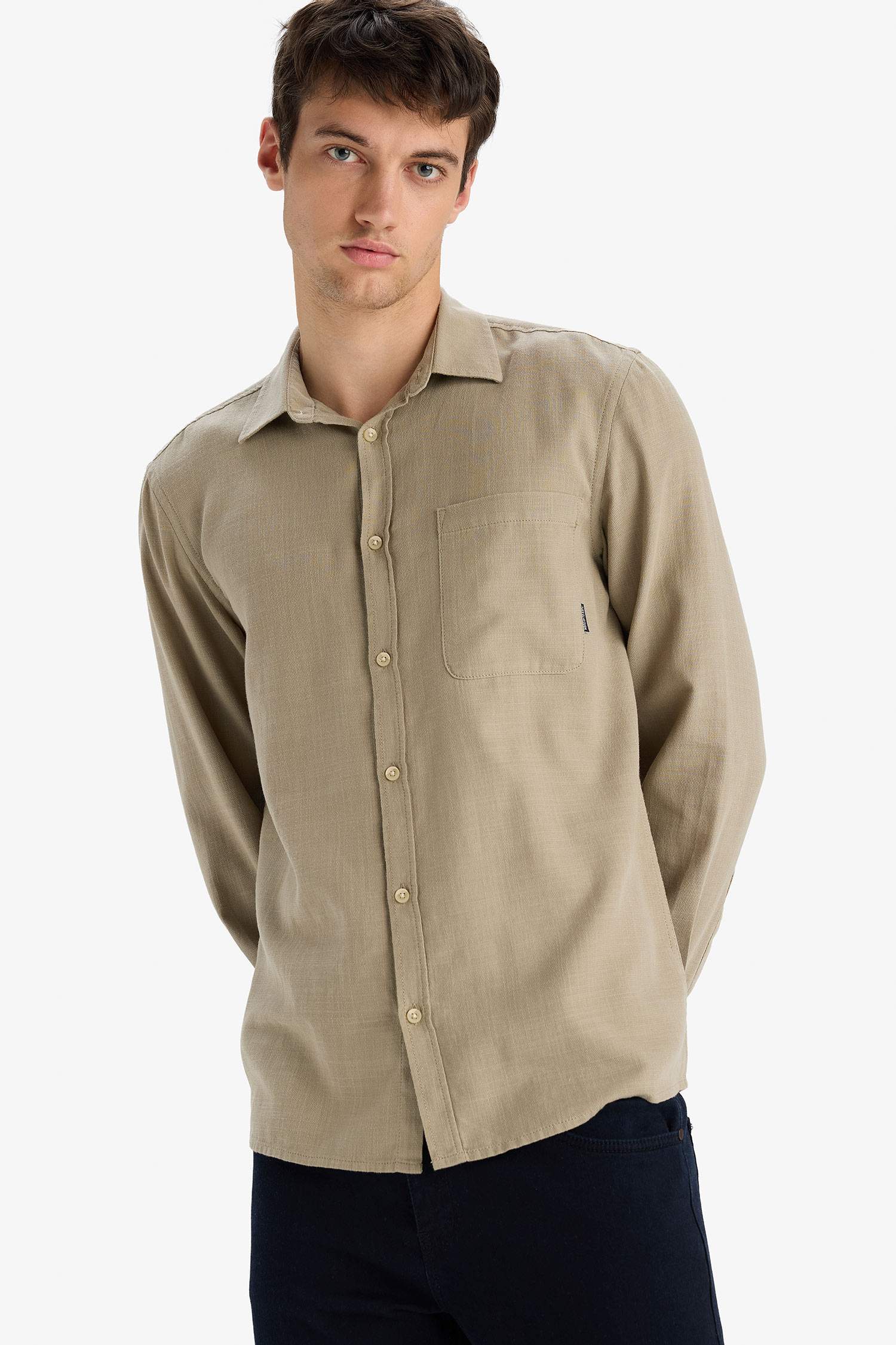 Chemise en coton à manches longues Coupe régulière