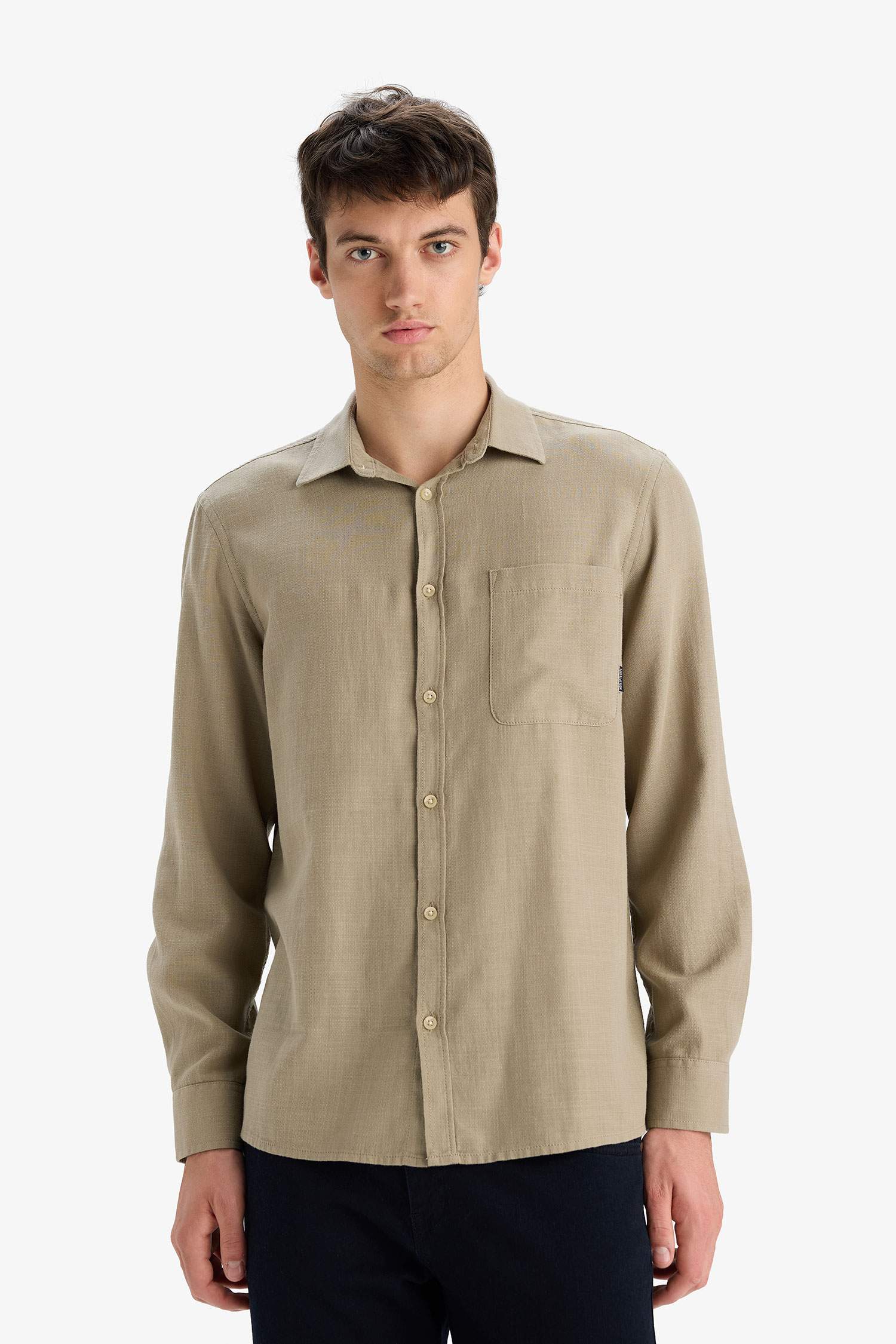 Chemise en coton à manches longues Coupe régulière