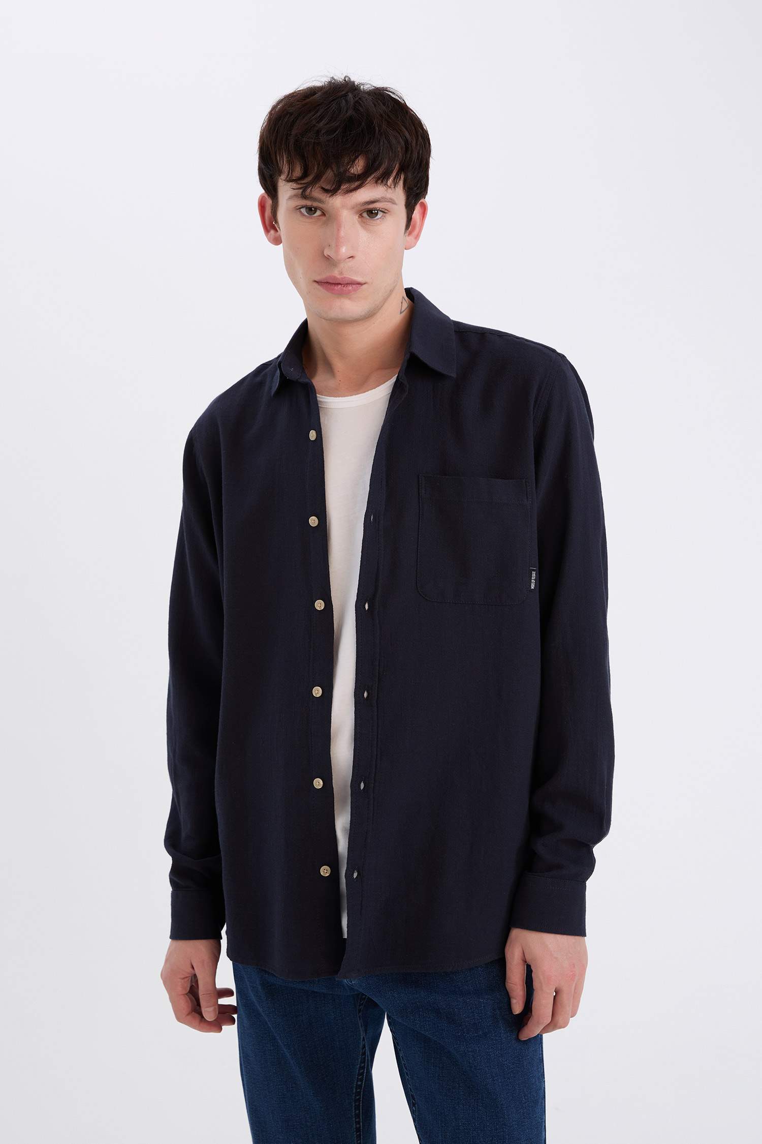 %100 Pamuk Regular Fit Basic Düz Uzun Kollu Gömlek