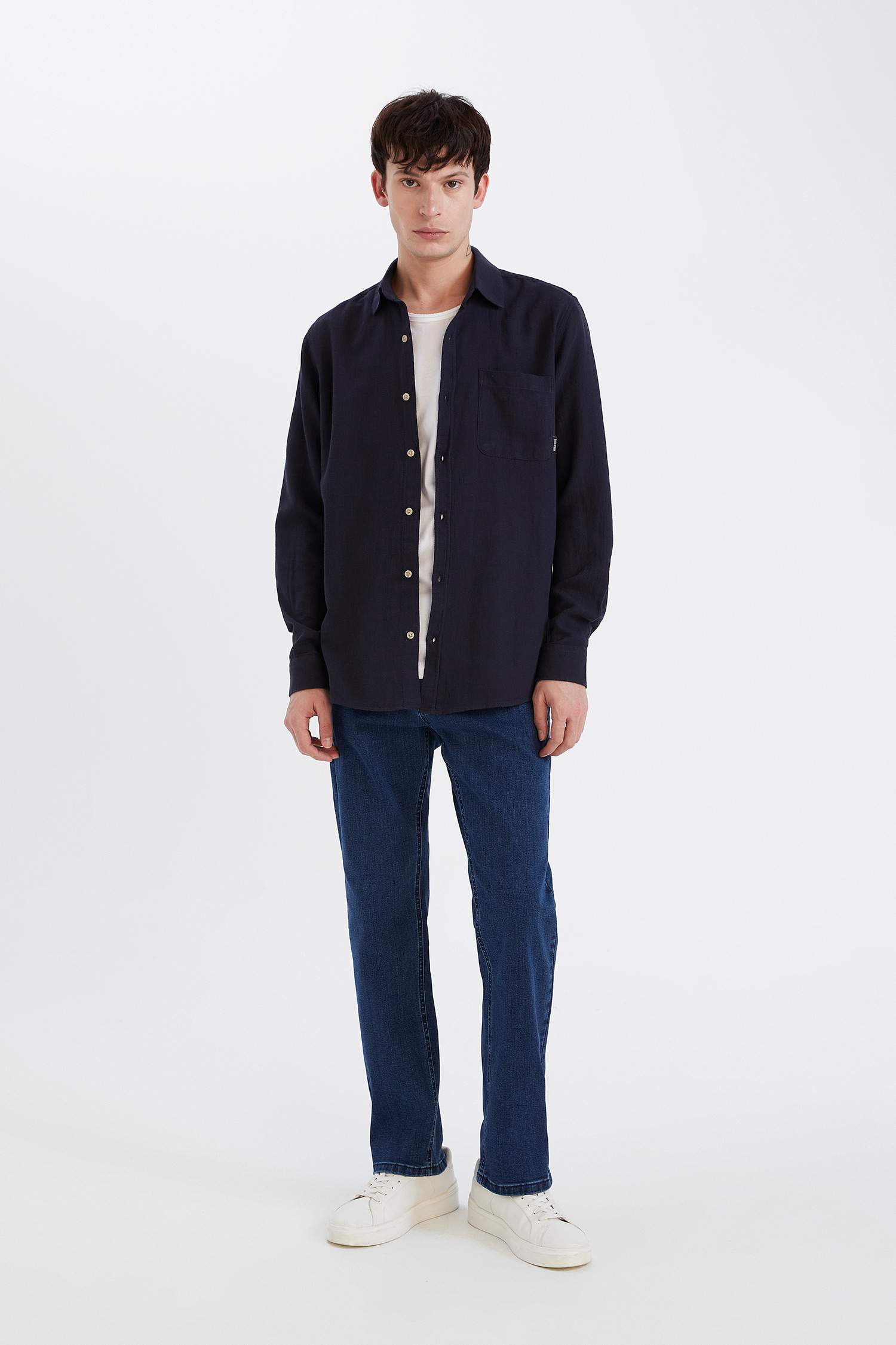 %100 Pamuk Regular Fit Basic Düz Uzun Kollu Gömlek