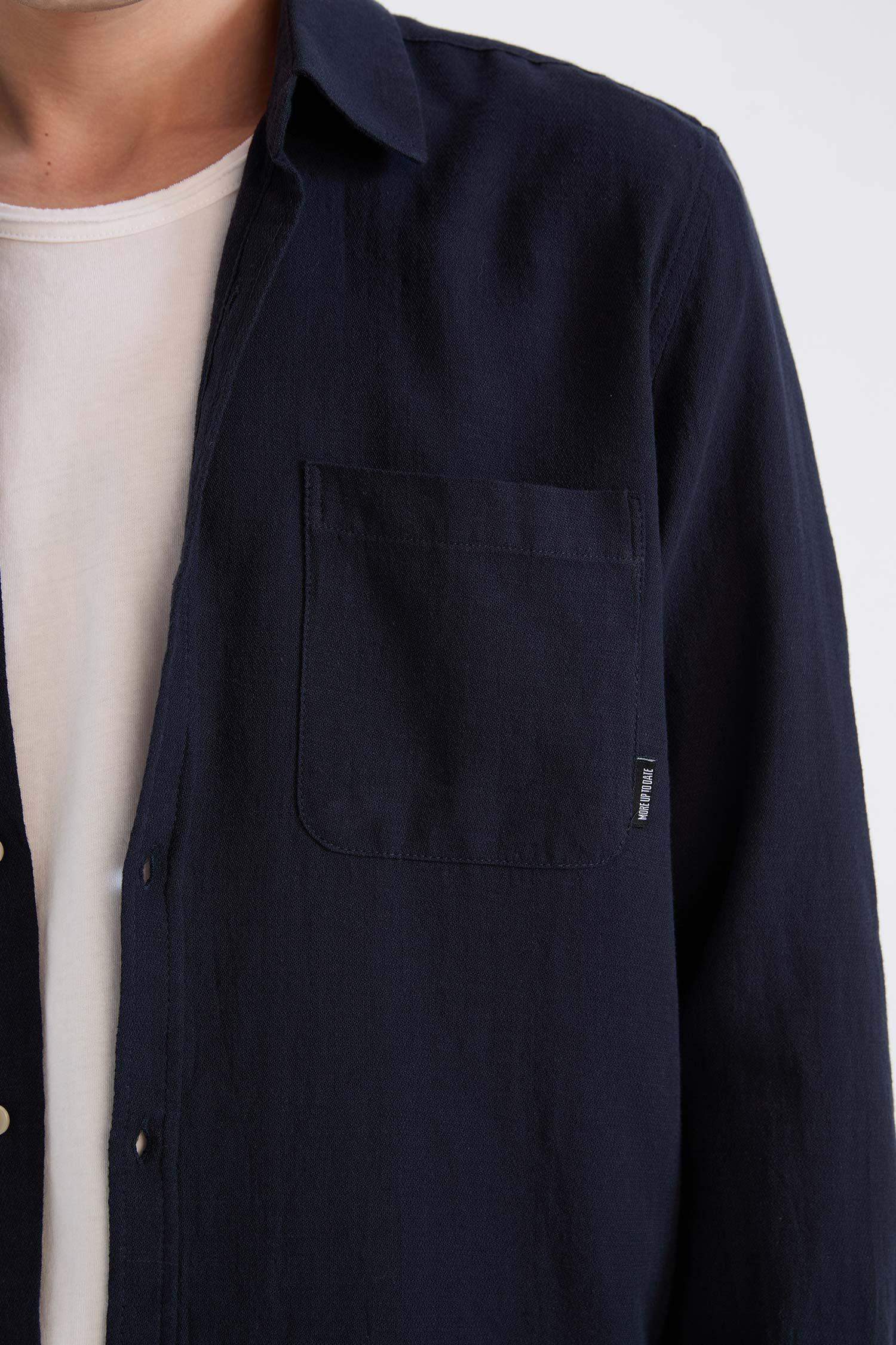 %100 Pamuk Regular Fit Basic Düz Uzun Kollu Gömlek