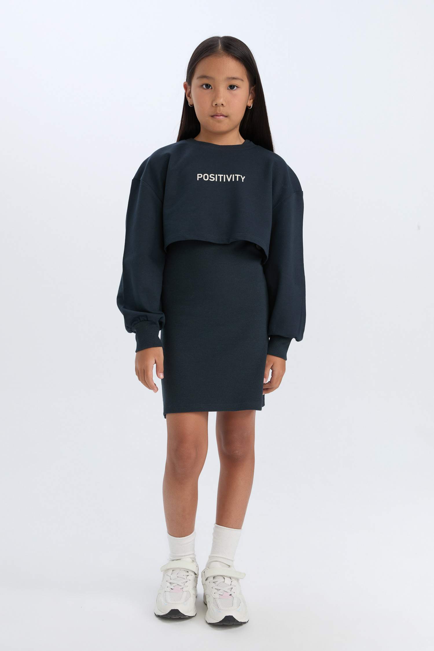 Girl Crew Neck Printed Corduroy Camisole Dress