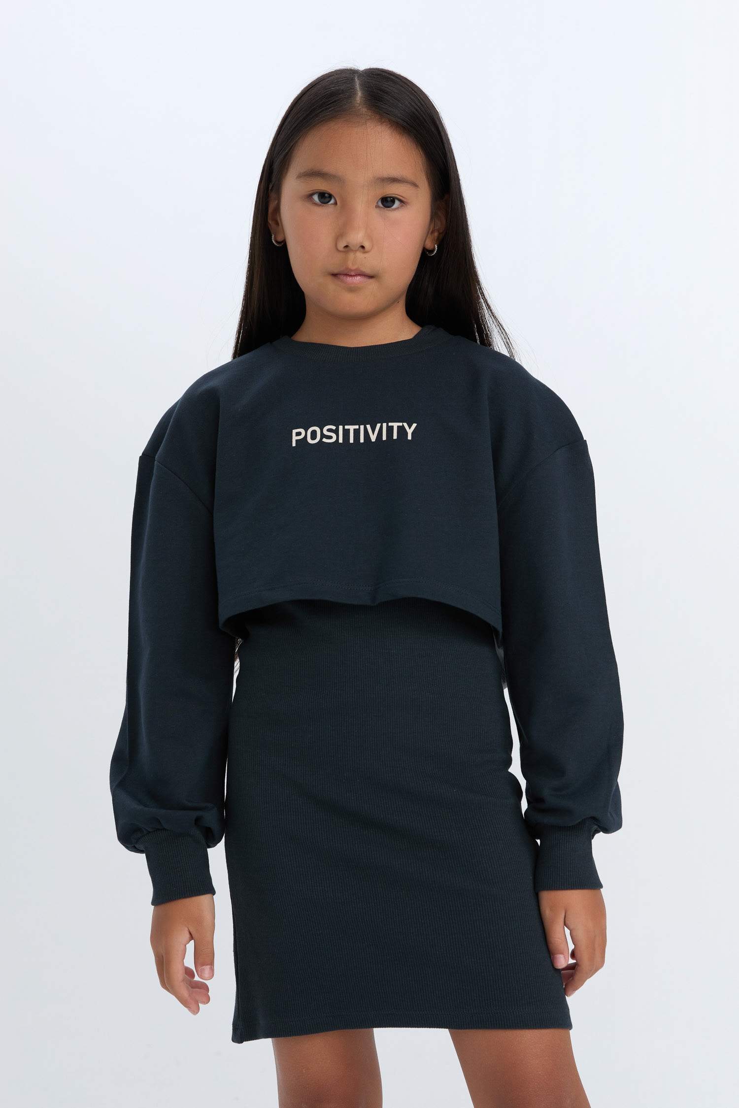 Girl Crew Neck Printed Corduroy Camisole Dress