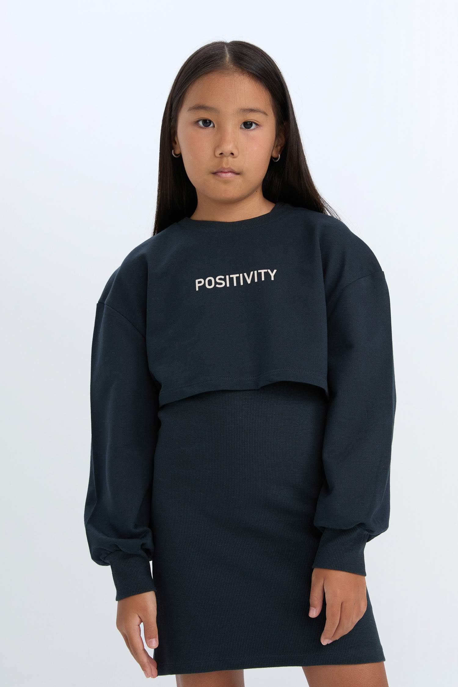 Girl Crew Neck Printed Corduroy Camisole Dress