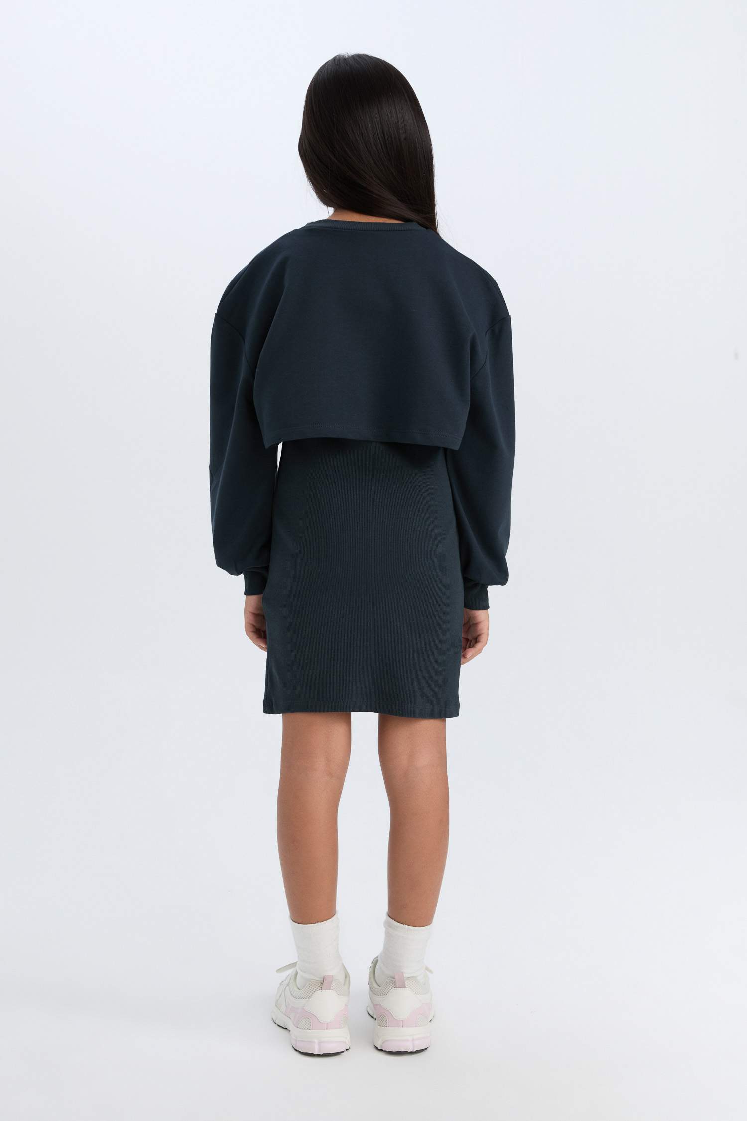 Girl Crew Neck Printed Corduroy Camisole Dress