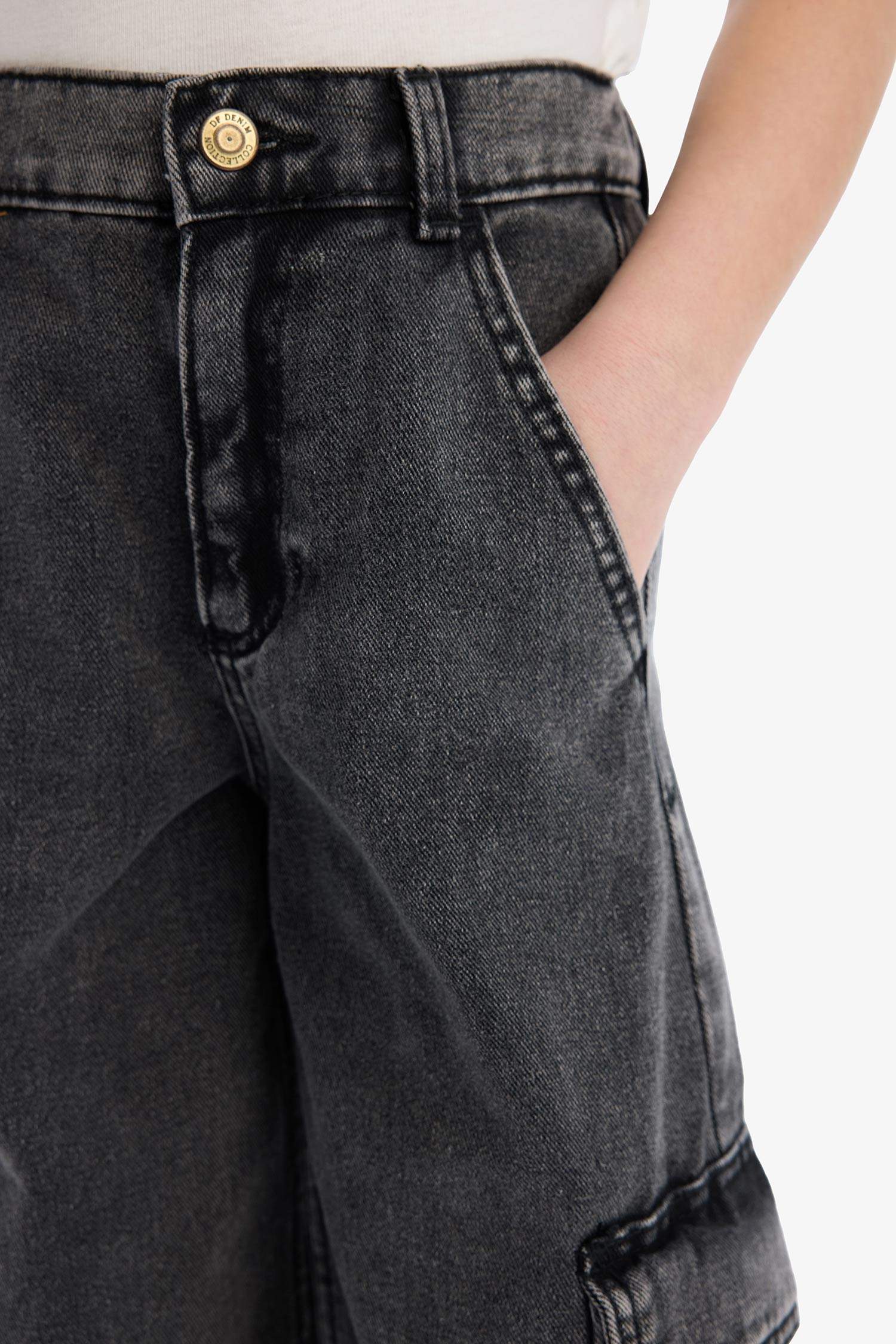 Kız Çocuk Wide Leg Kargo Geniş Bol Paça Pamuklu Jean Pantolon