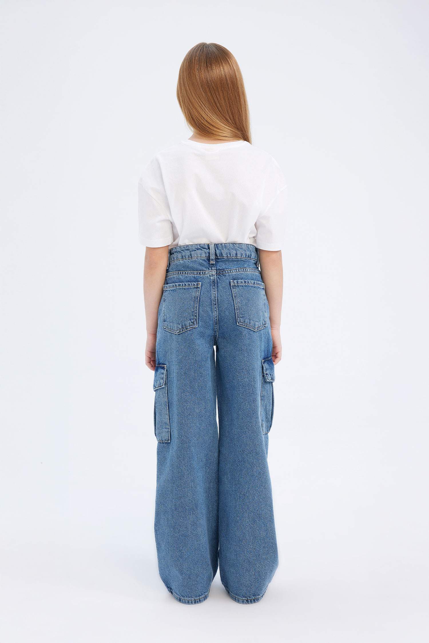 Kız Çocuk Wide Leg Kargo Geniş Bol Paça Pamuklu Jean Pantolon