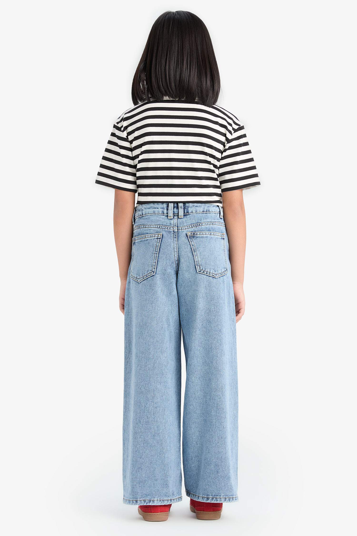 بنطرون بناتي برجل واسع وايد ليج بجيب