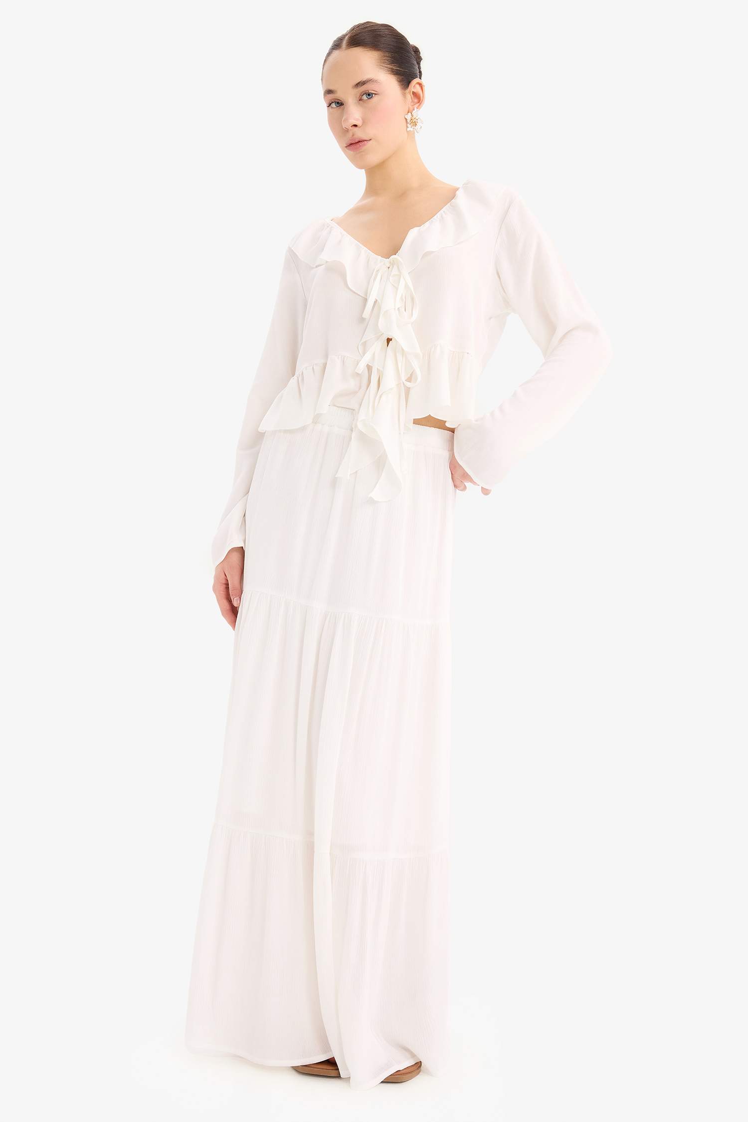 Юбка макси А-силуэта с нормальной талией, с хлопковой подкладкой, из жатого вискозного материала