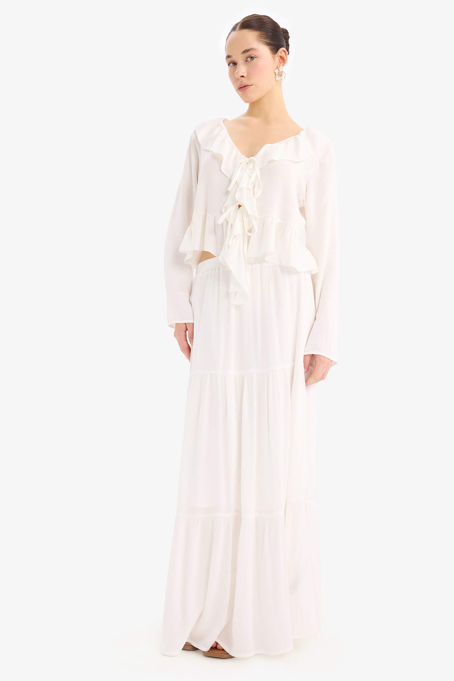 Юбка макси А-силуэта с нормальной талией, с хлопковой подкладкой, из жатого вискозного материала