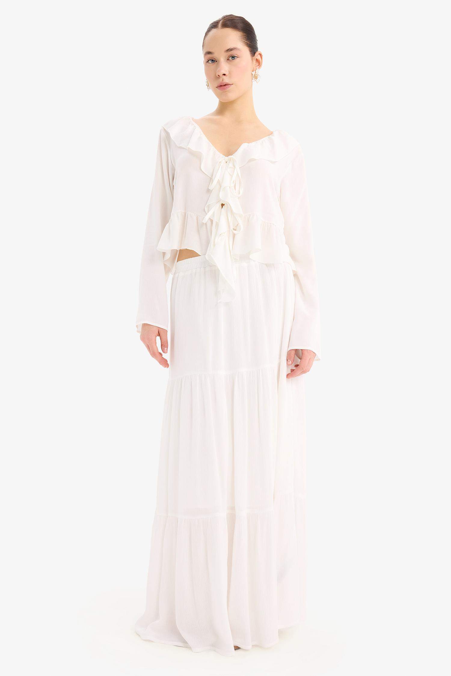 Юбка макси А-силуэта с нормальной талией, с хлопковой подкладкой, из жатого вискозного материала