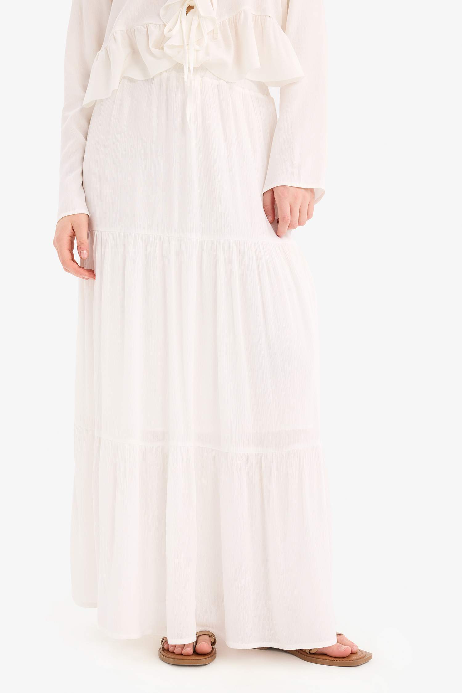 Юбка макси А-силуэта с нормальной талией, с хлопковой подкладкой, из жатого вискозного материала