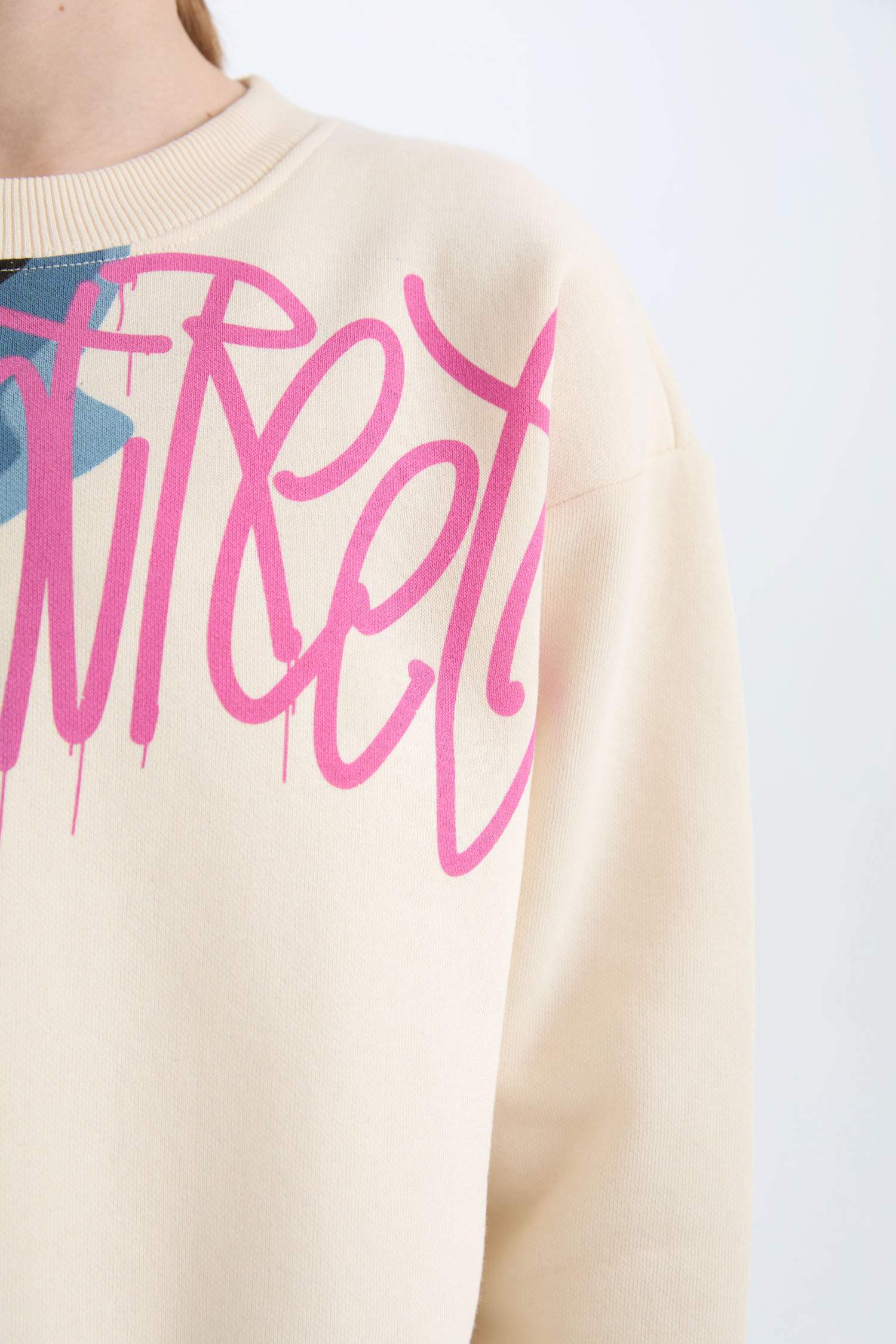 Erkek Çocuk Oversize Geniş Kalıp Bisiklet Yaka Baskılı Sweatshirt