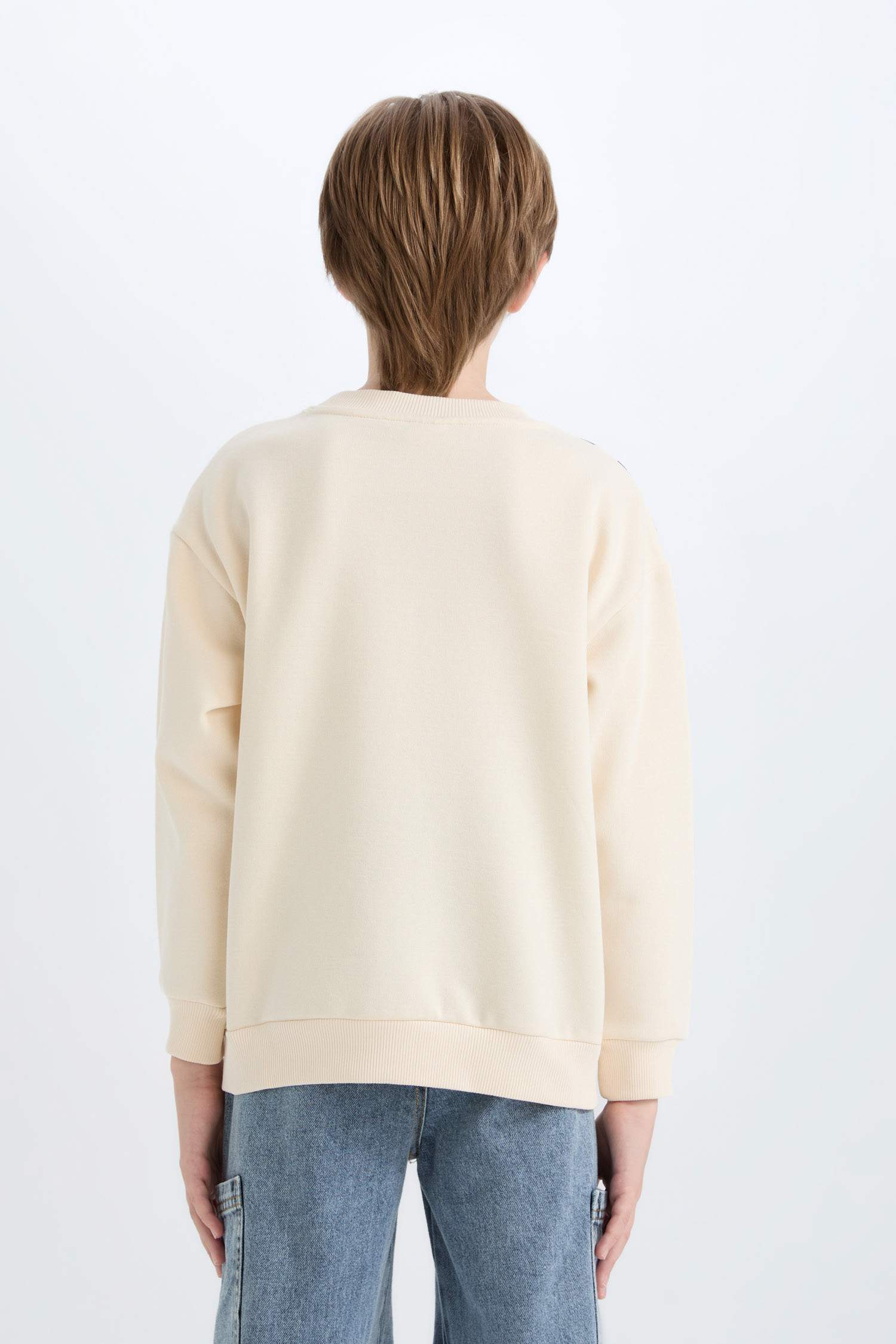 Erkek Çocuk Oversize Geniş Kalıp Bisiklet Yaka Baskılı Sweatshirt