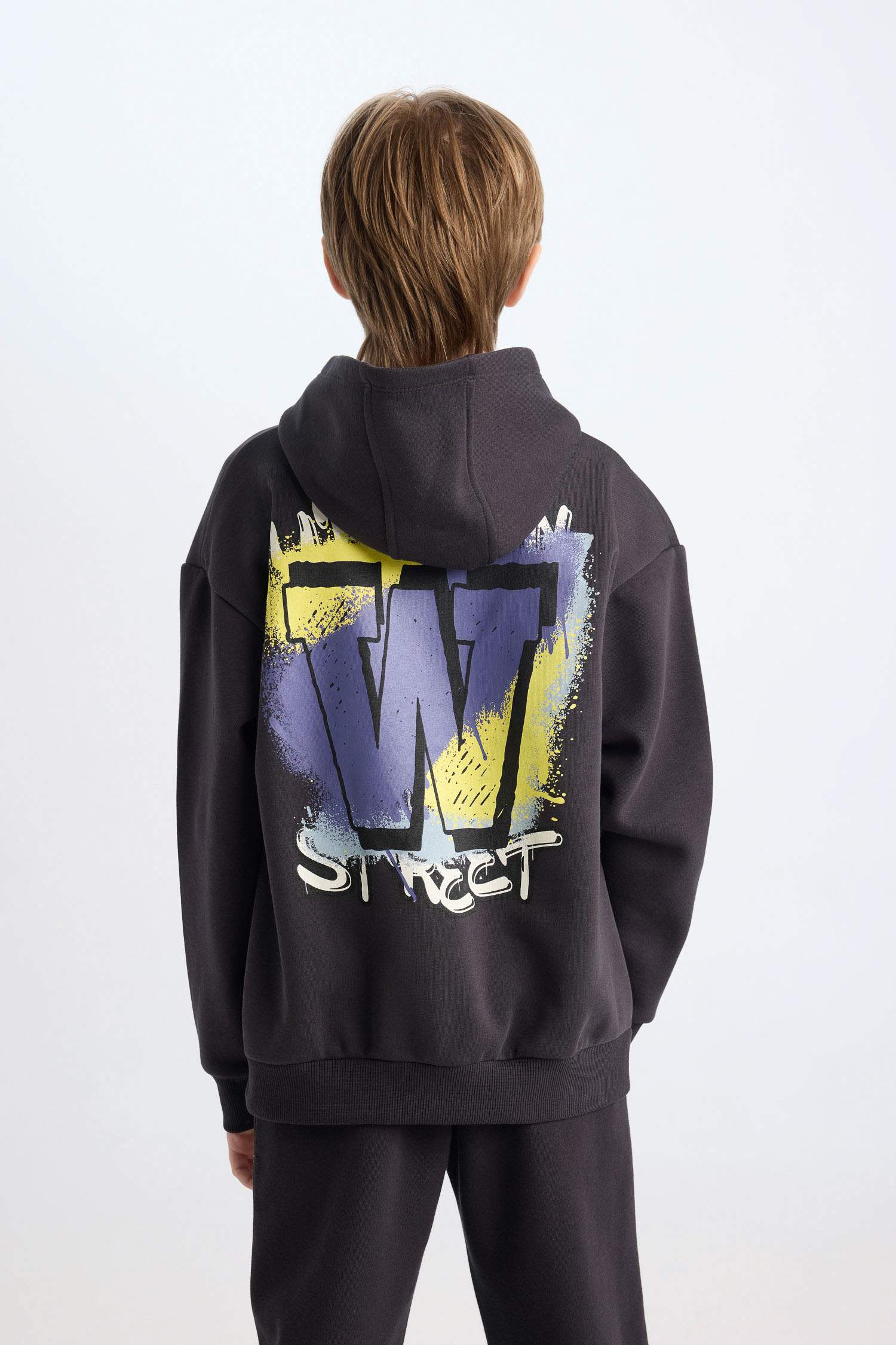 Boy Oversize Fit Mold Back Printed Hooded Sweatshirt