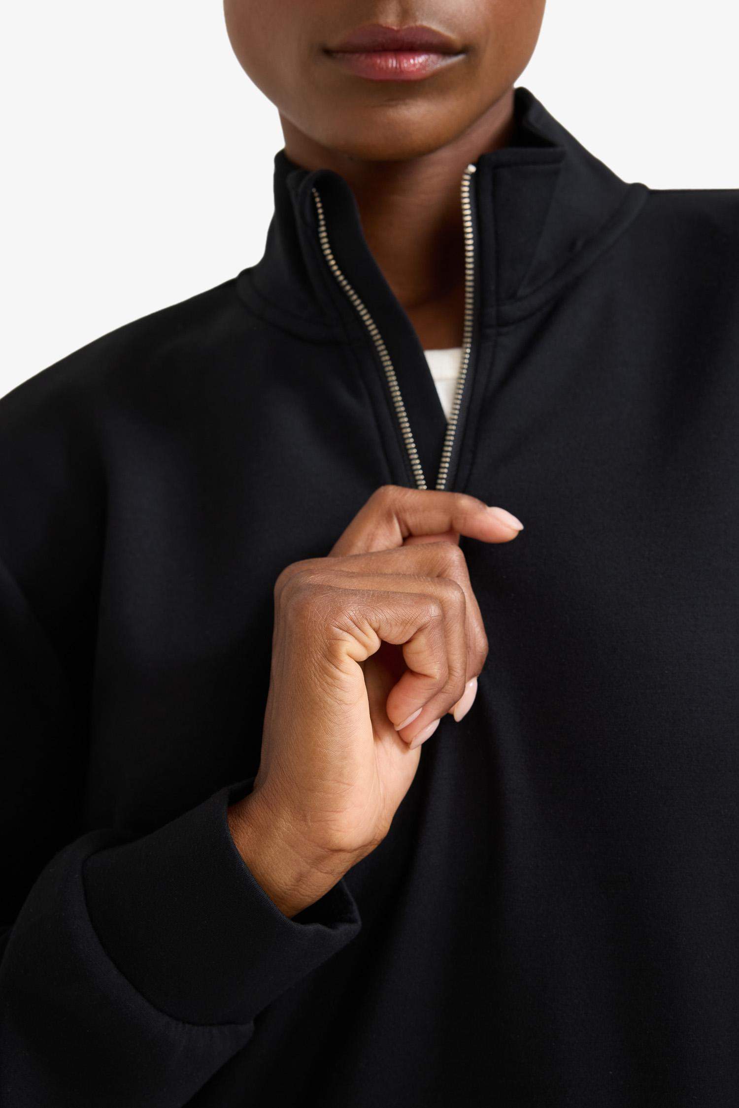 DeFactoFit Oversize Geniş Kalıp Yarım Fermuarlı Dik Yaka Modal Sweatshirt