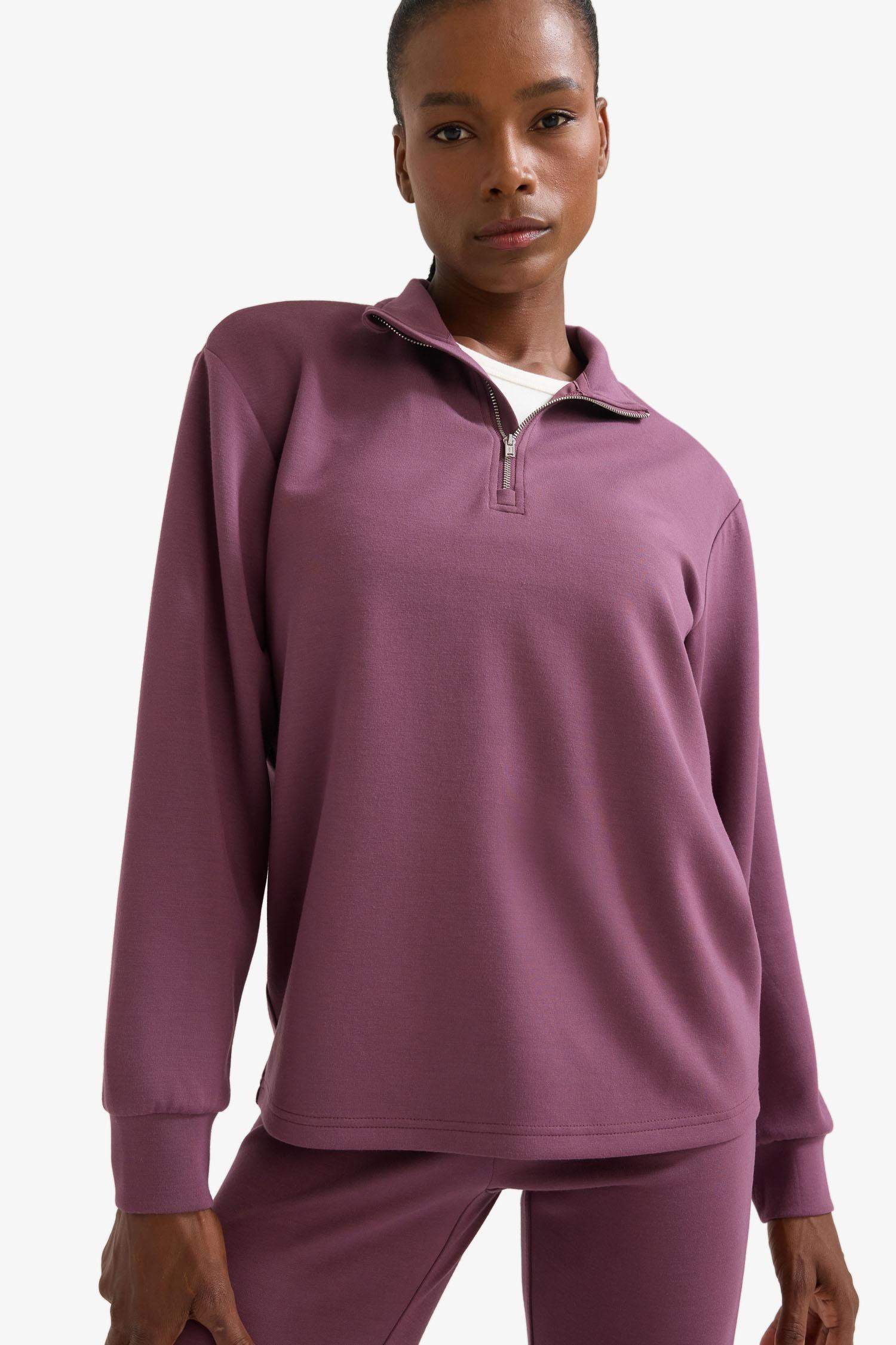 DeFactoFit Oversize Geniş Kalıp Yarım Fermuarlı Dik Yaka Modal Sweatshirt