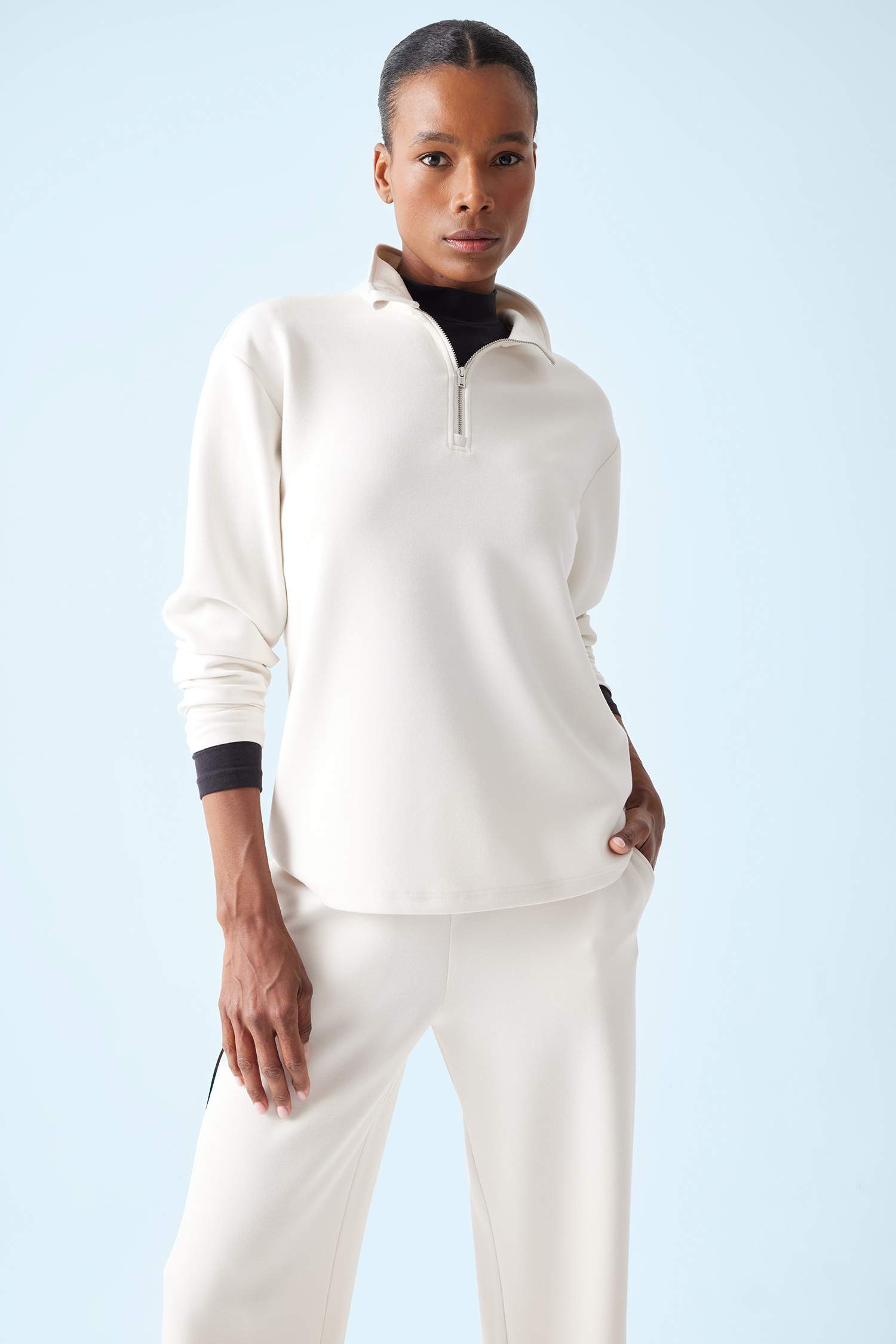 Oversize Geniş Kalıp Yarım Fermuarlı Dik Yaka Modal Sweatshirt