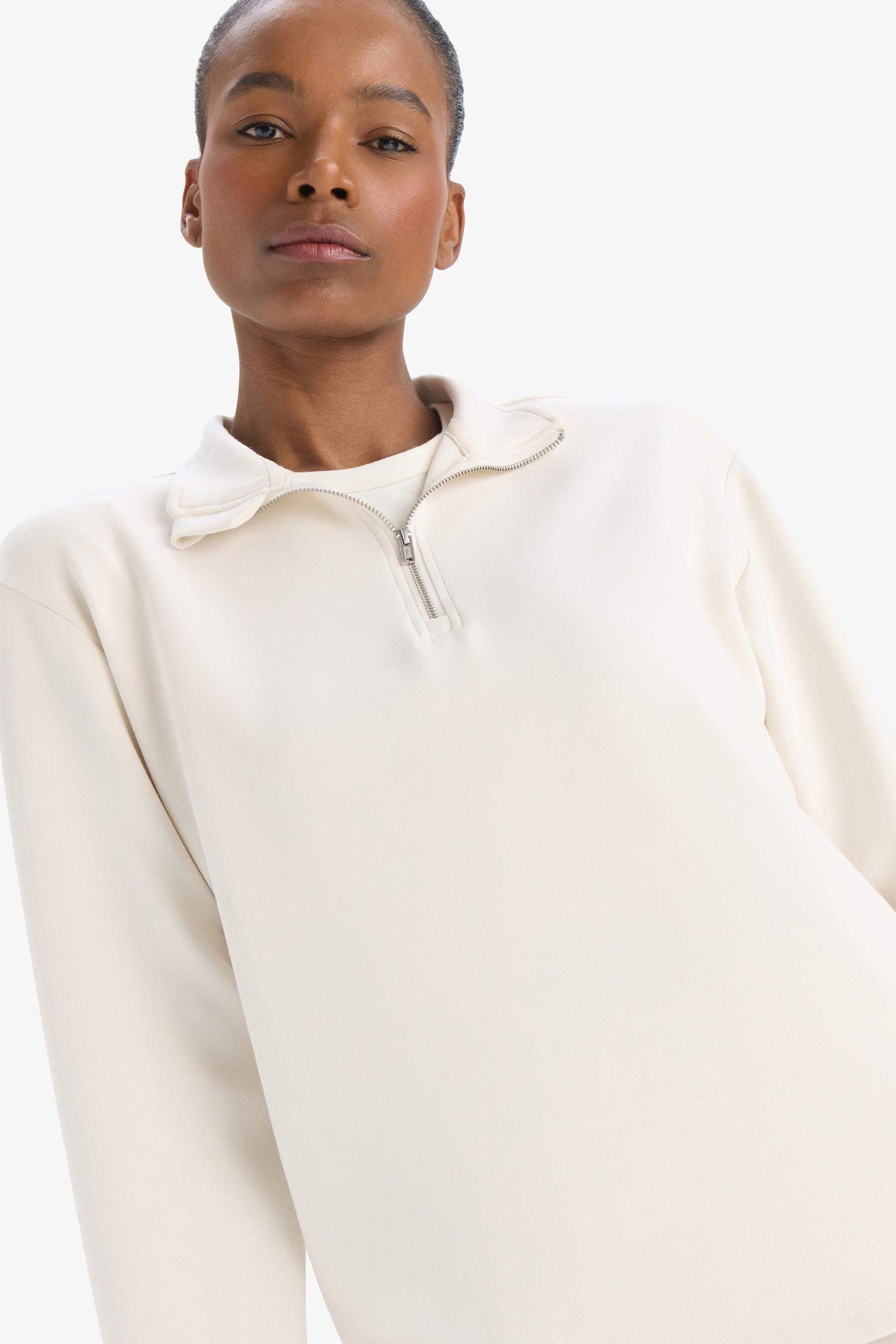 Oversize Geniş Kalıp Yarım Fermuarlı Dik Yaka Modal Sweatshirt