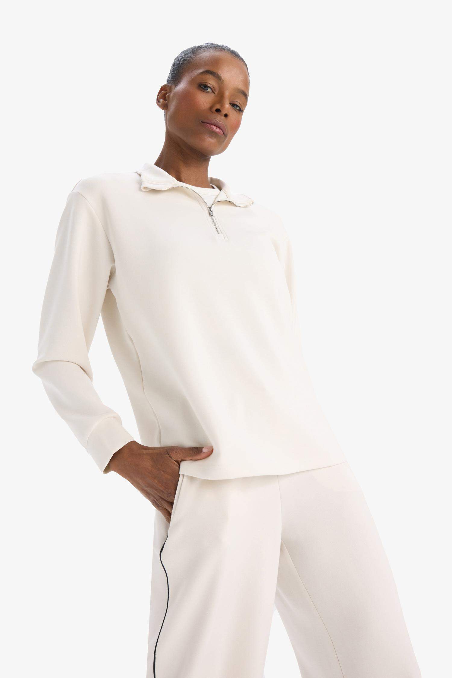 Oversize Geniş Kalıp Yarım Fermuarlı Dik Yaka Modal Sweatshirt