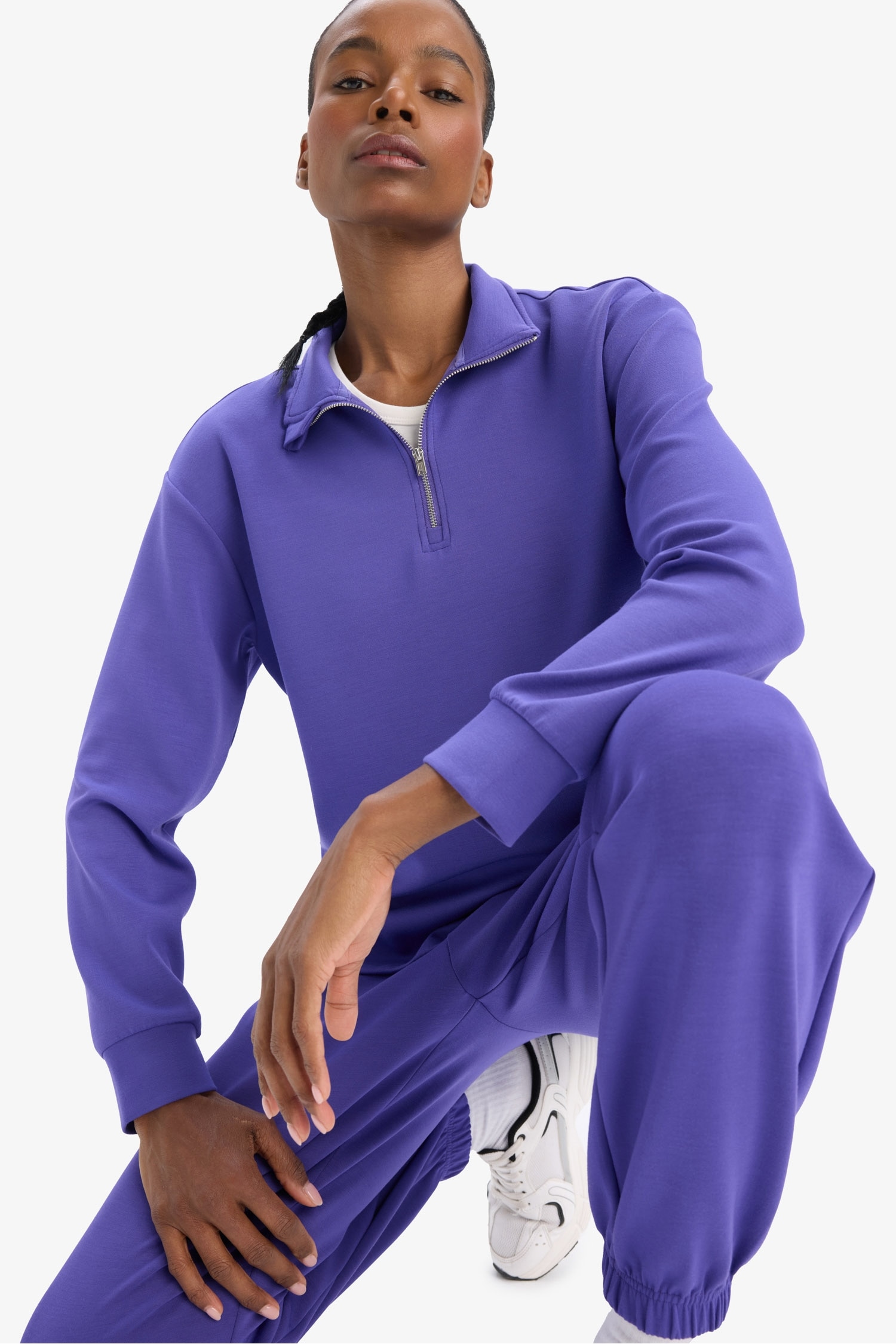 DeFactoFit Oversize Geniş Kalıp Yarım Fermuarlı Dik Yaka Modal Sweatshirt