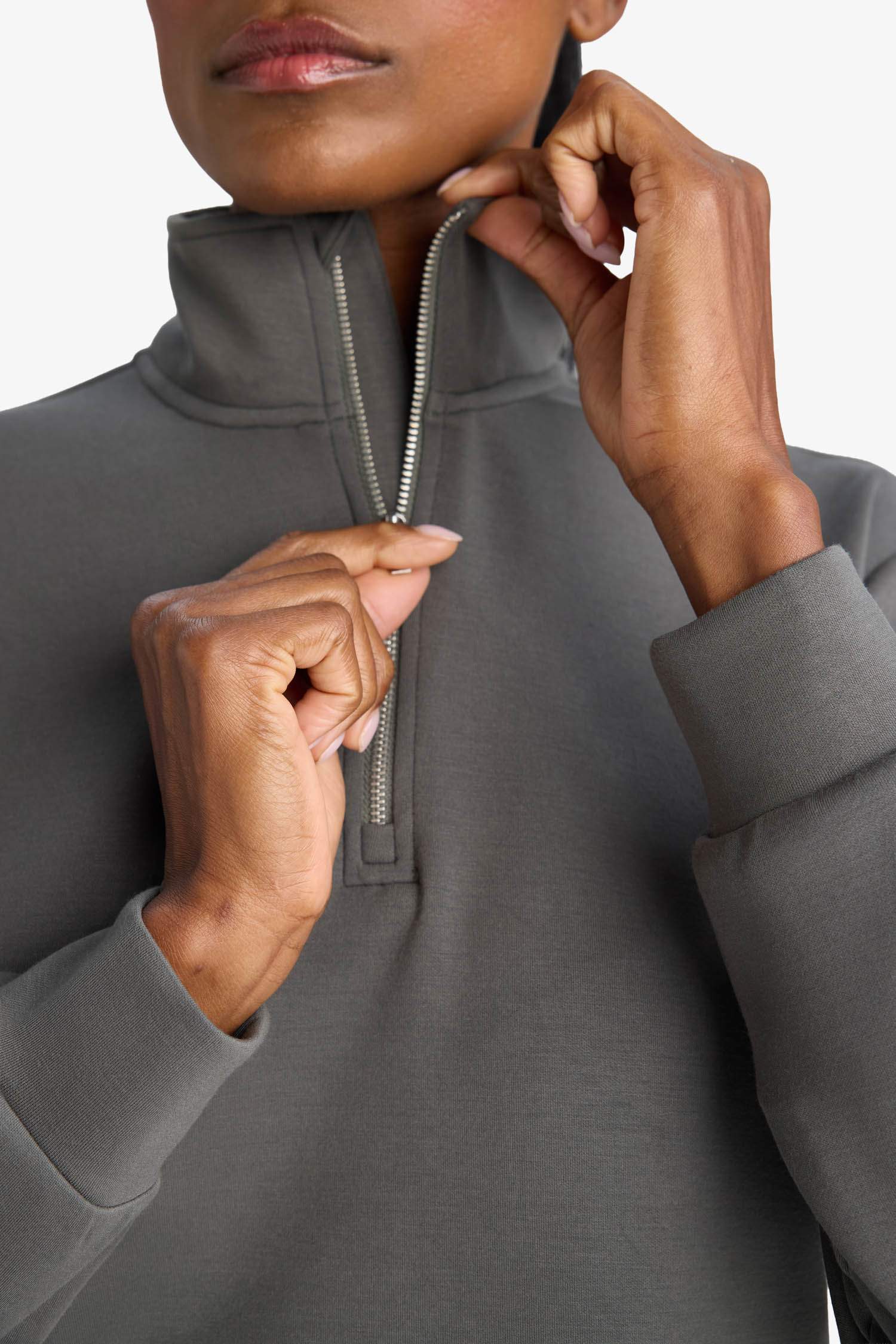 Oversize Geniş Kalıp Yarım Fermuarlı Modal Sporcu Sweatshirt