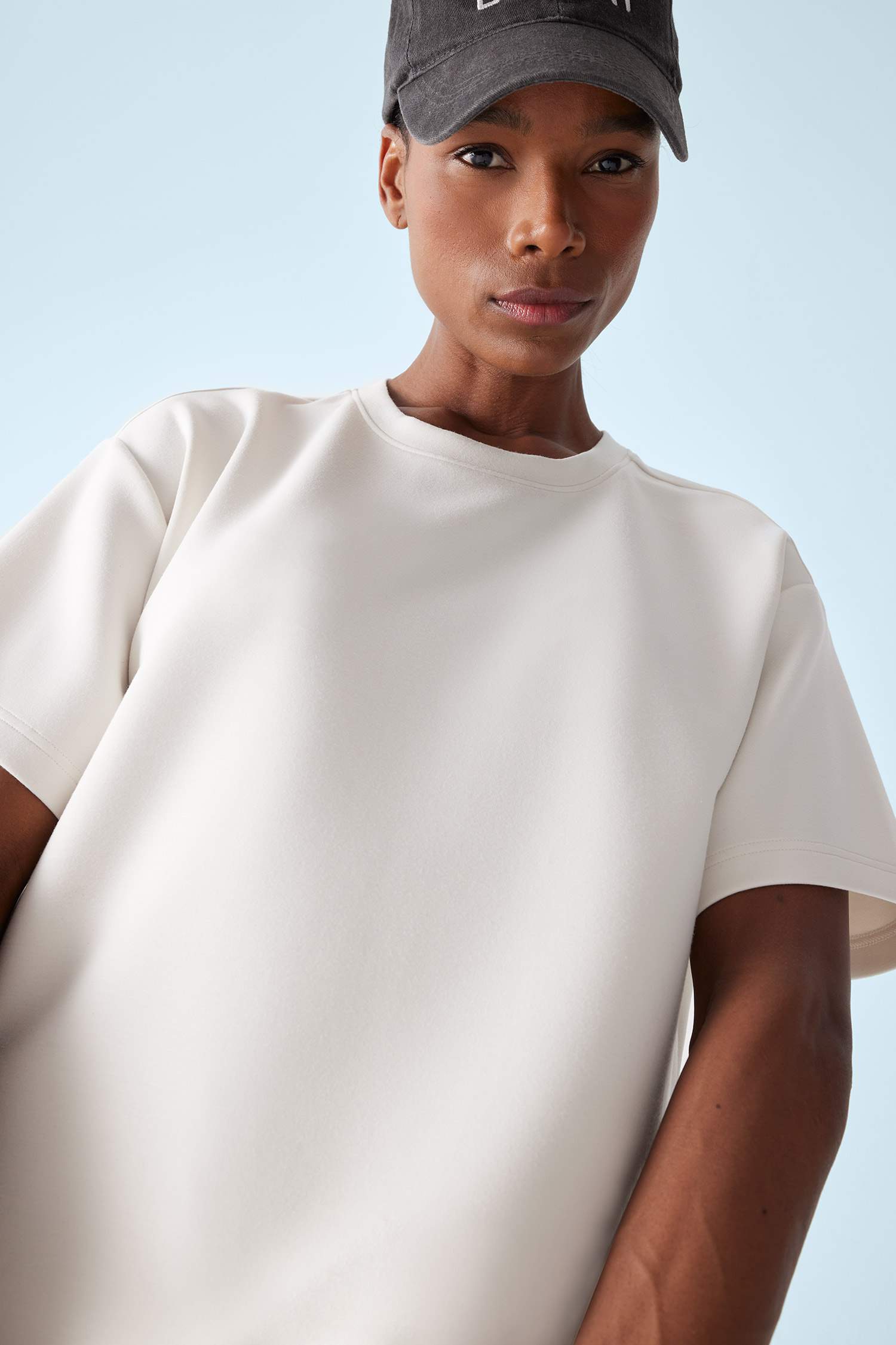 DeFactoFit Oversize Geniş Kalıp Bisiklet Yaka Modal Kısa Kollu Tişört