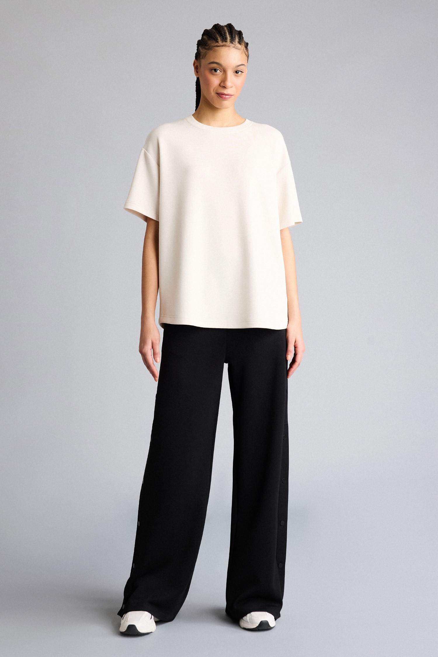 Oversize дөңгелек жағалы модал спорттық қысқа жеңді футболка