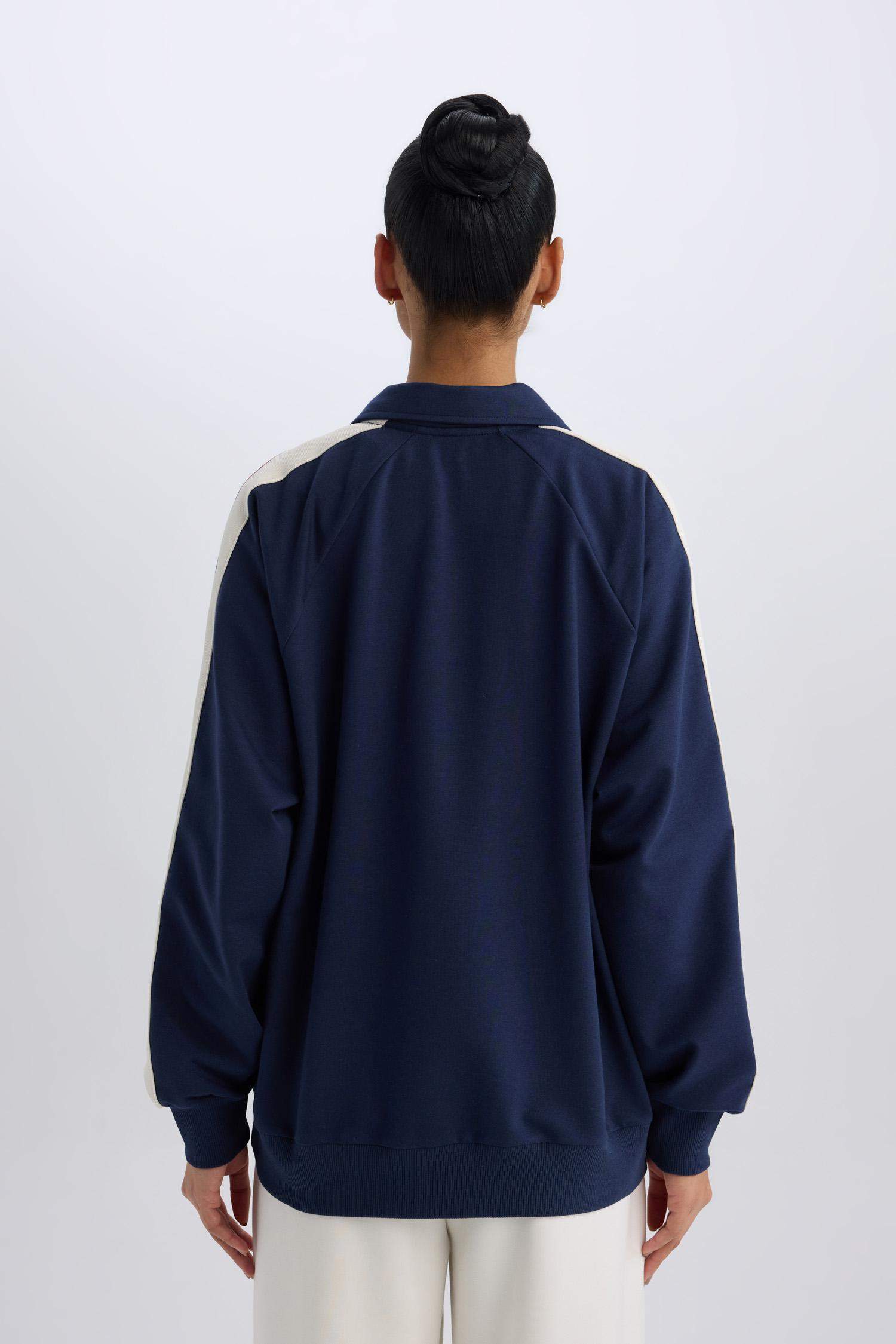 Oversize Geniş Kalıp Polo Yaka Baskılı Sporcu Sweatshirt