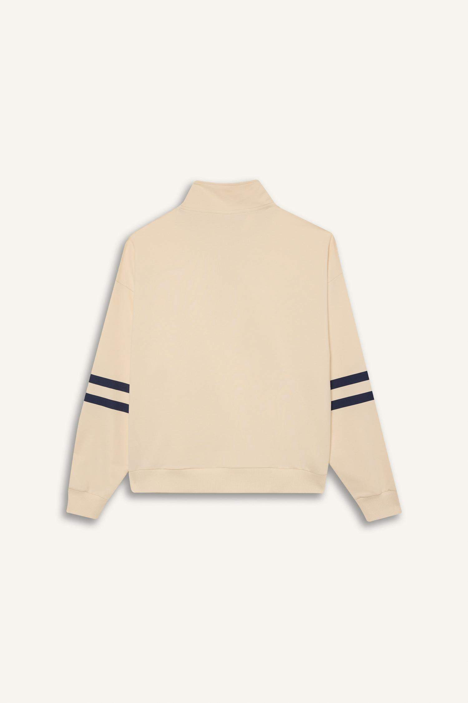 Oversize Geniş Kalıp Yarım Fermuarlı Baskılı Sporcu Sweatshirt