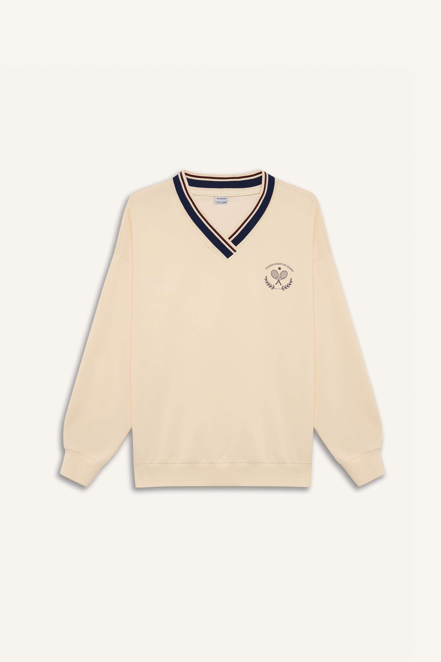 DeFactoFit Oversize Geniş Kalıp V Yaka Baskılı Sporcu Sweatshirt